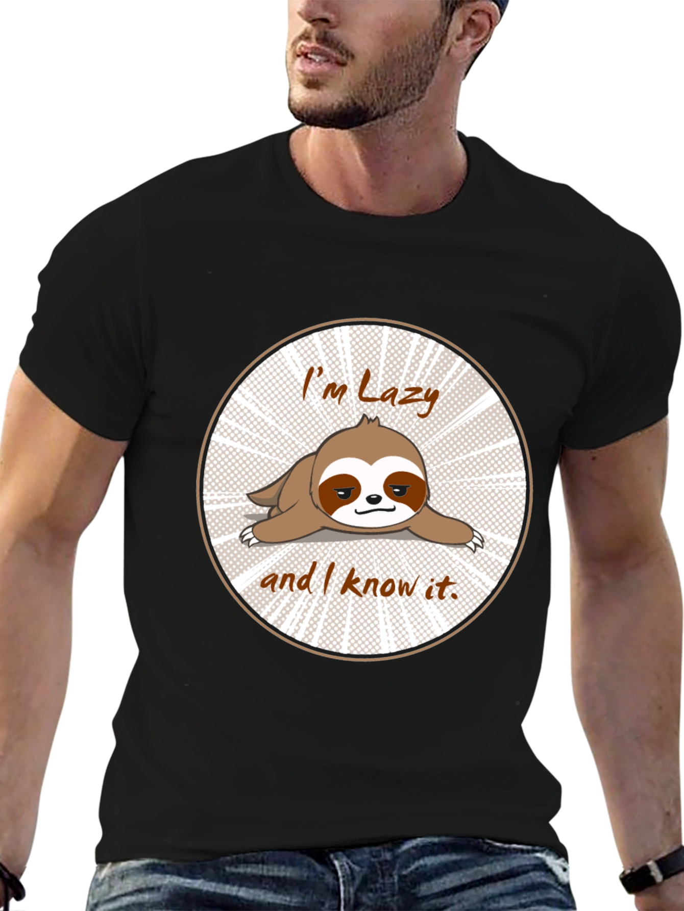 Black Lazy Sloth T-Shirt Funny Graphic Tee view 6
