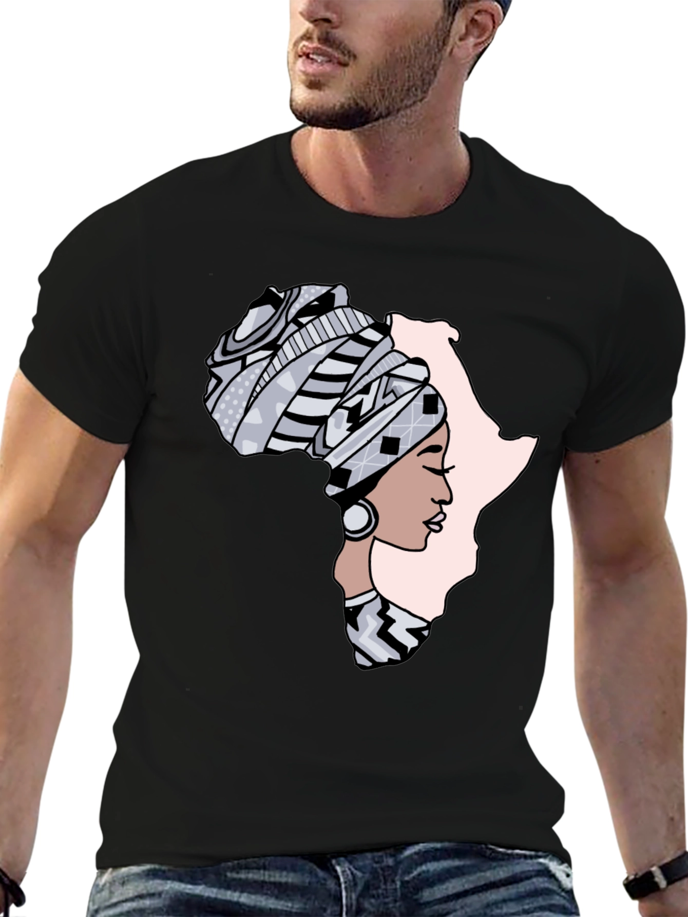 Black Africa Woman Graphic Tee - Black Cotton T-Shirt view 6