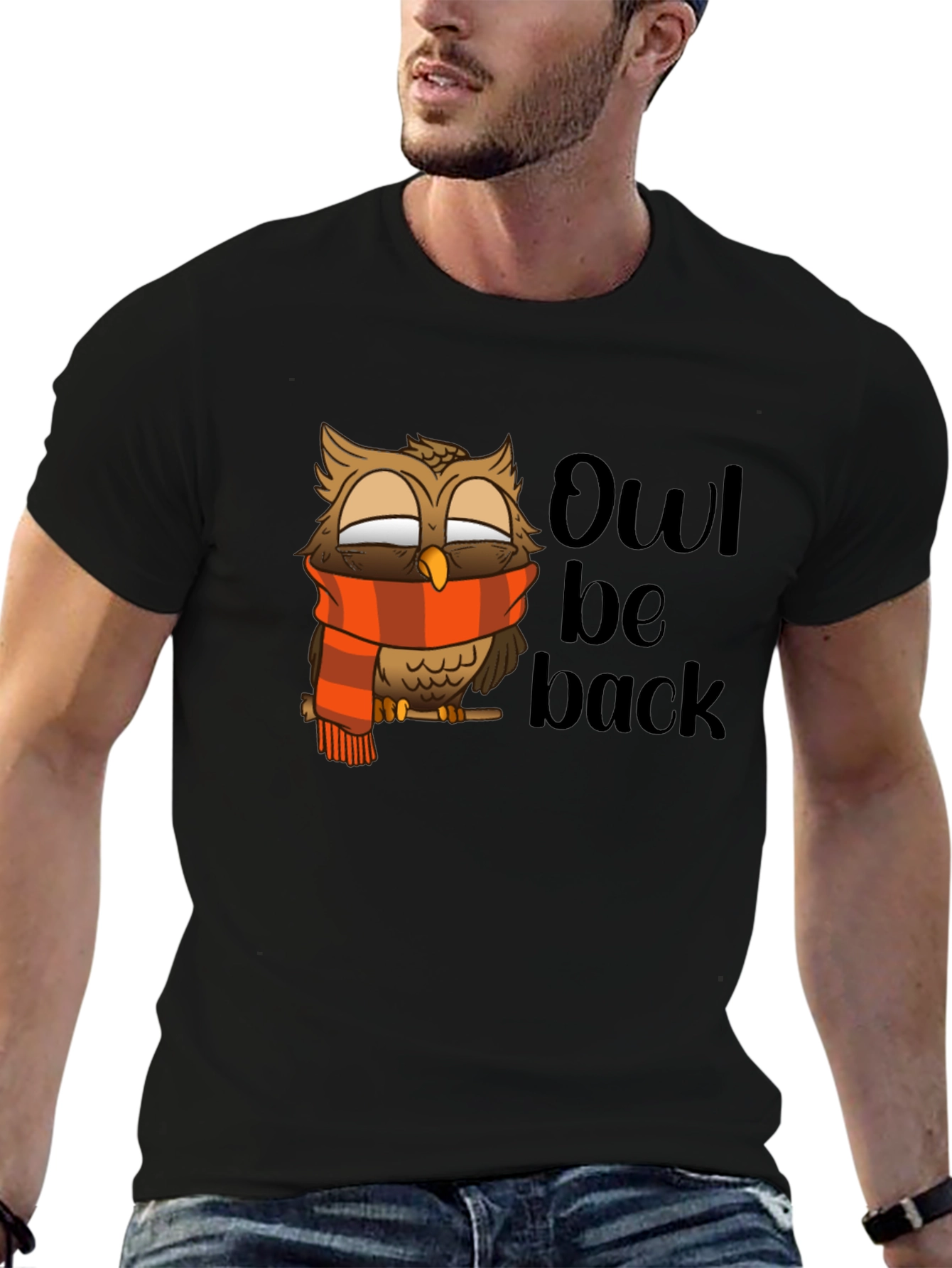 Black Owl Be Back Graphic T-Shirt - Cute Bird Pun Tee view 6