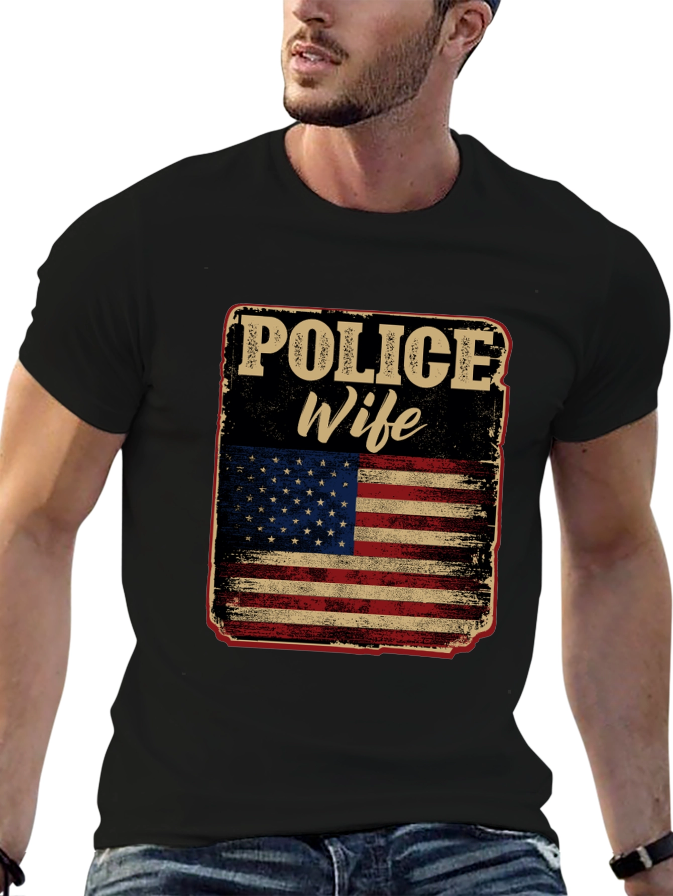 Black Police Wife American Flag Graphic Tee view 6