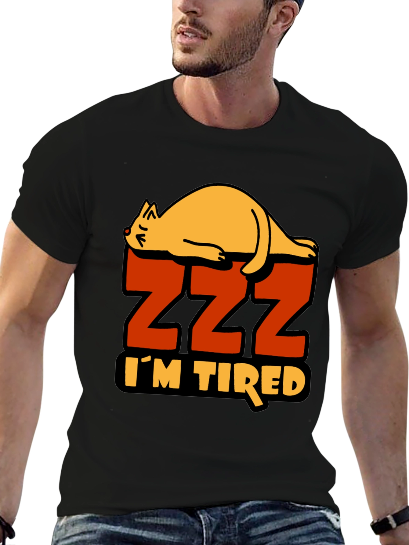 Black I'm Tired Cat Zzz T-Shirt - Sleepy Lazy Funny Tee view 6