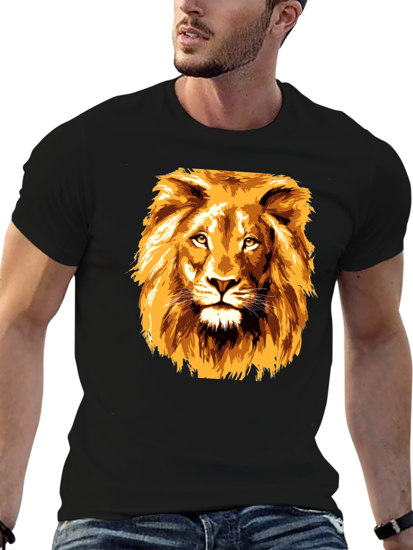 Black Lion Graphic Tee - Bold Animal Print T-Shirt view 6