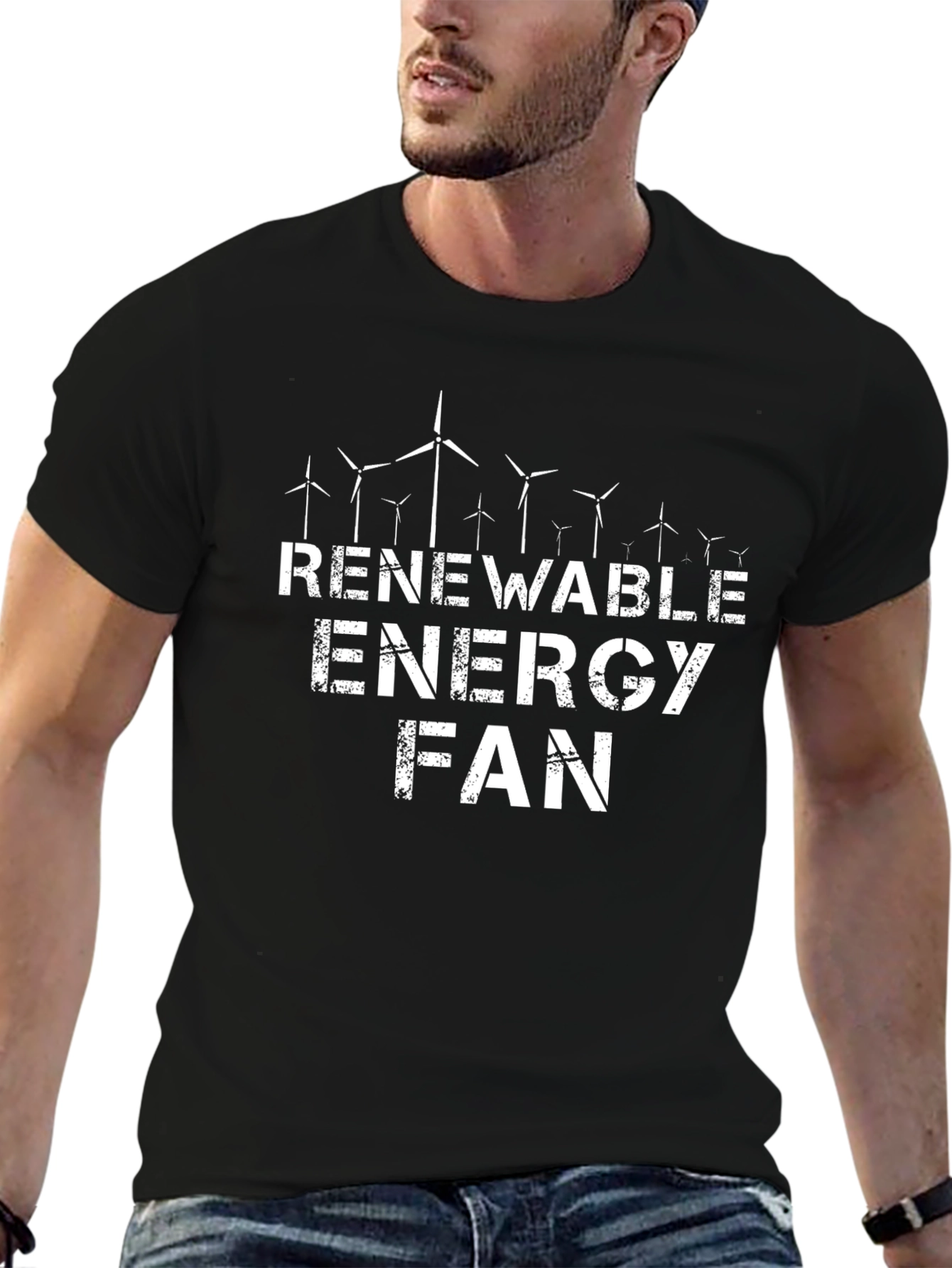 Black Renewable Energy Fan T-Shirt Black Crew Neck view 6