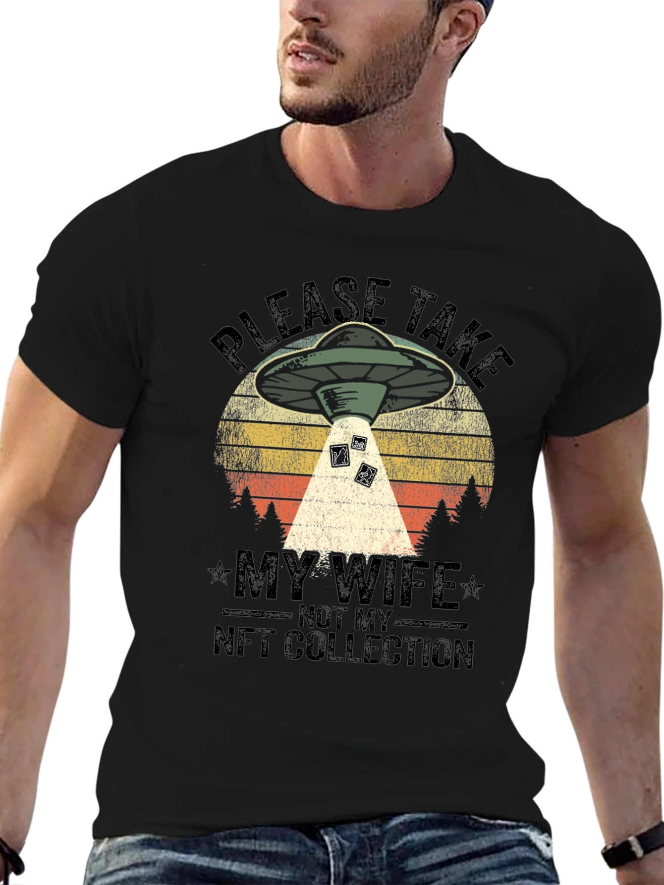 Black Funny Alien Abduction NFT Collection T-Shirt view 6