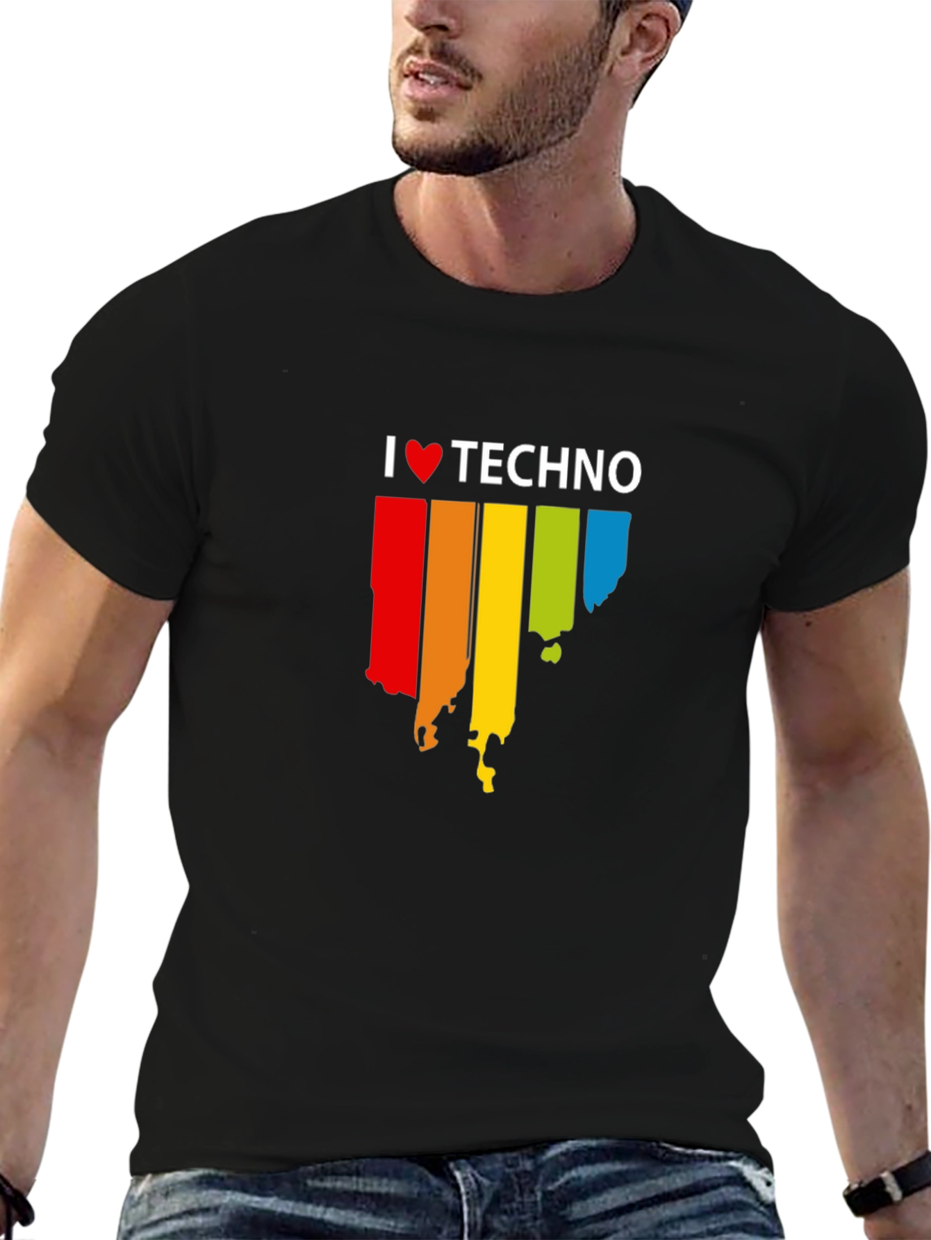 Black I Love Techno Graphic Black T-Shirt view 6