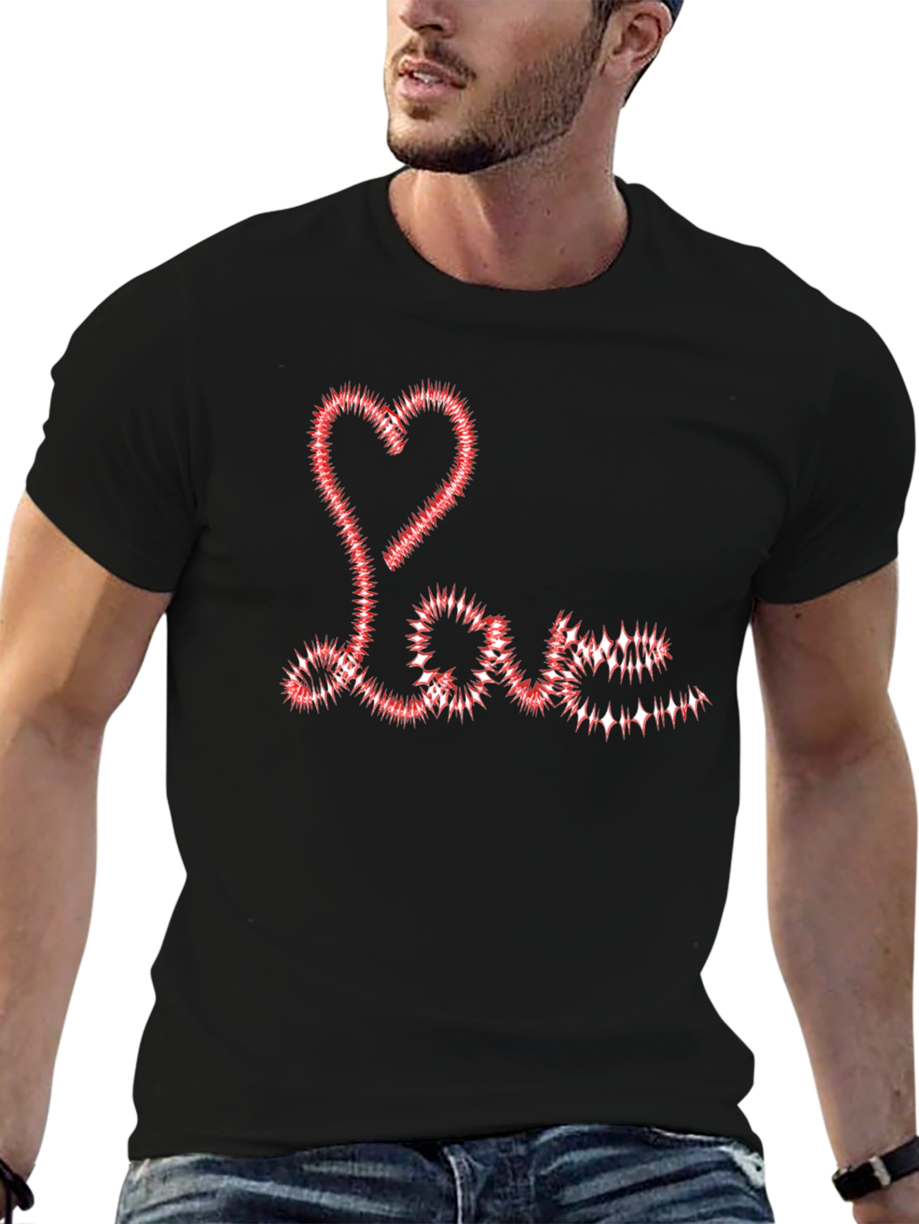 Black Love Heart Graphic Black T-Shirt view 6