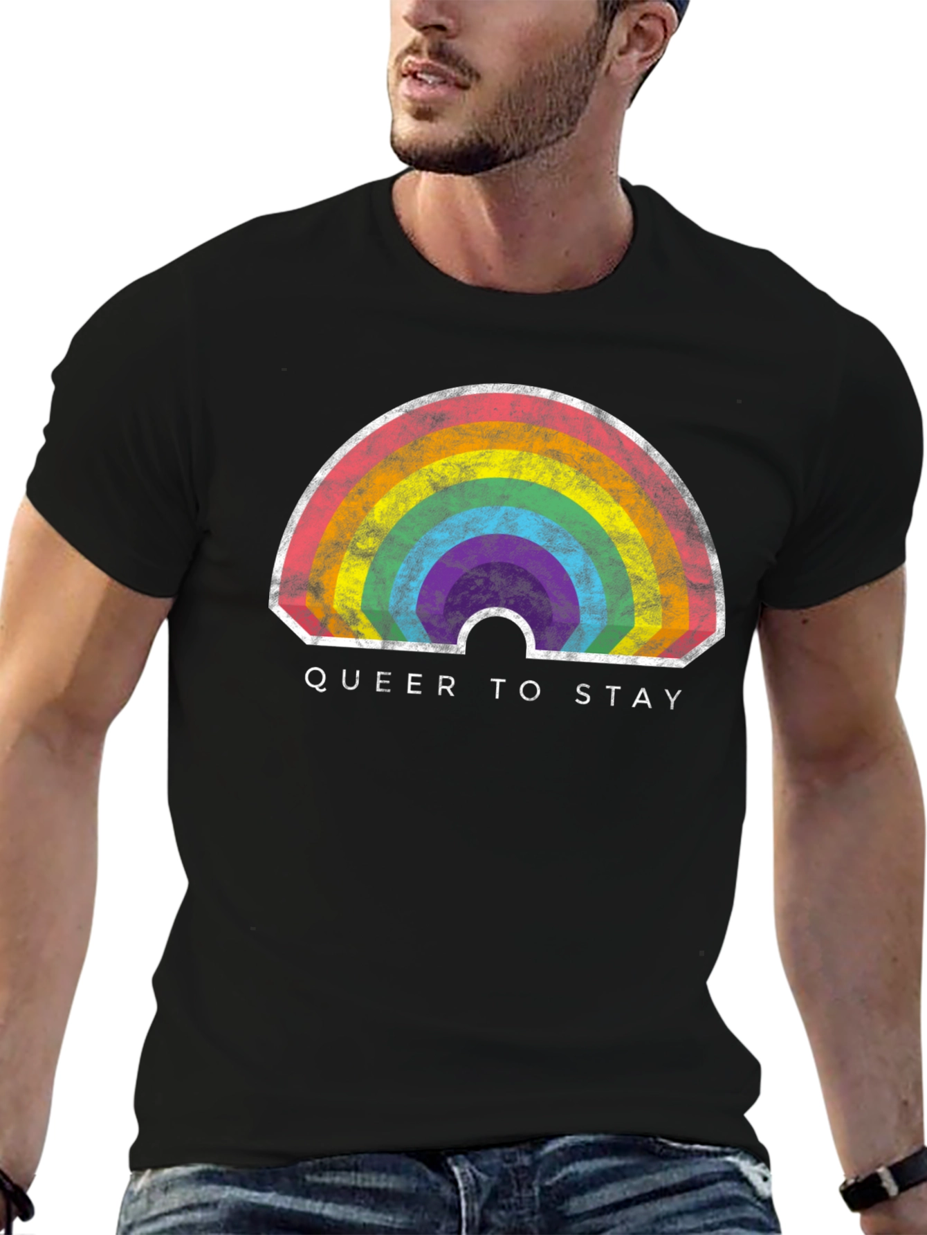 Black Queer to Stay Rainbow Graphic Tee view 6