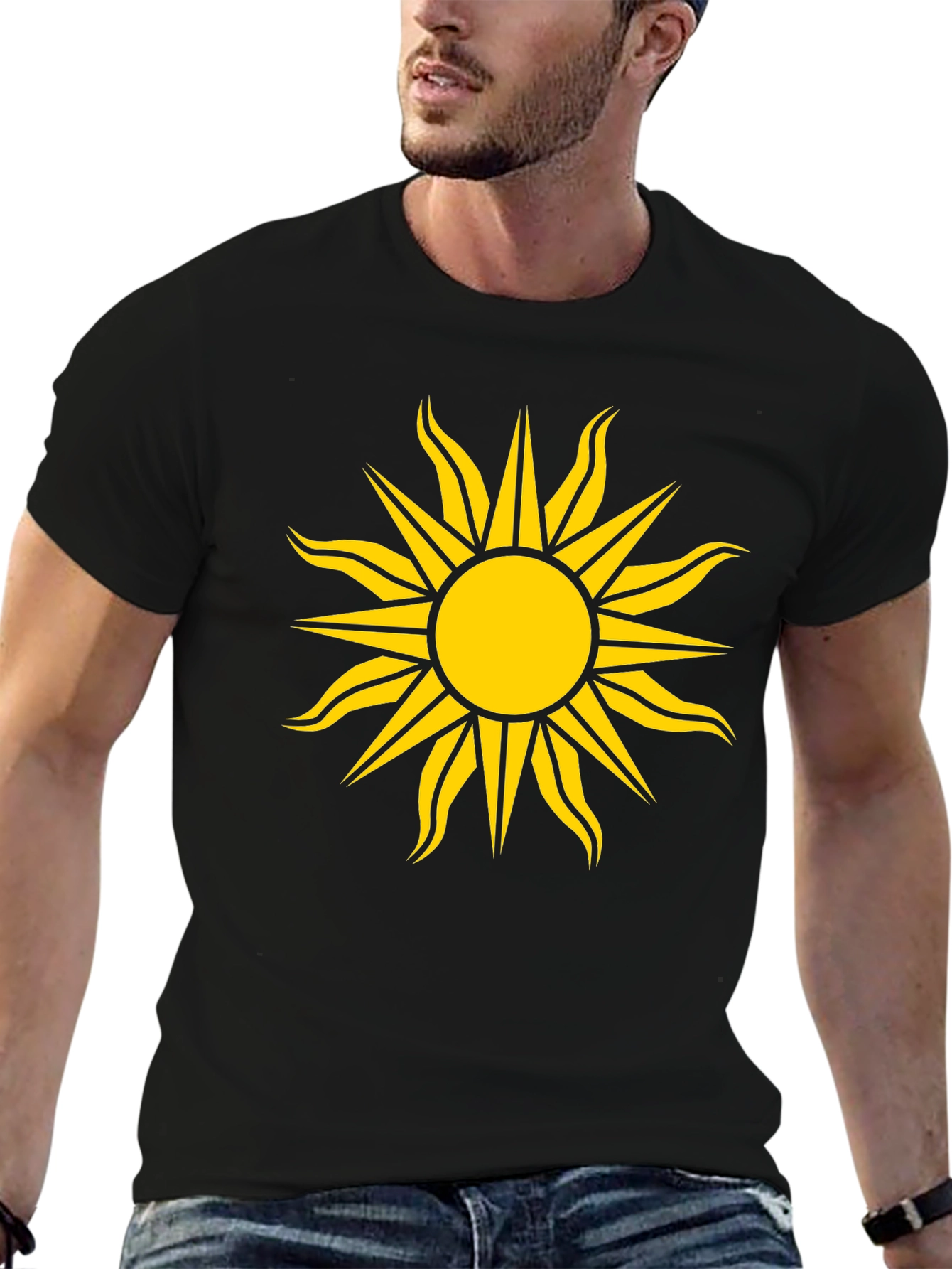 Black Black Tee with Bold Yellow Sun Design view 6