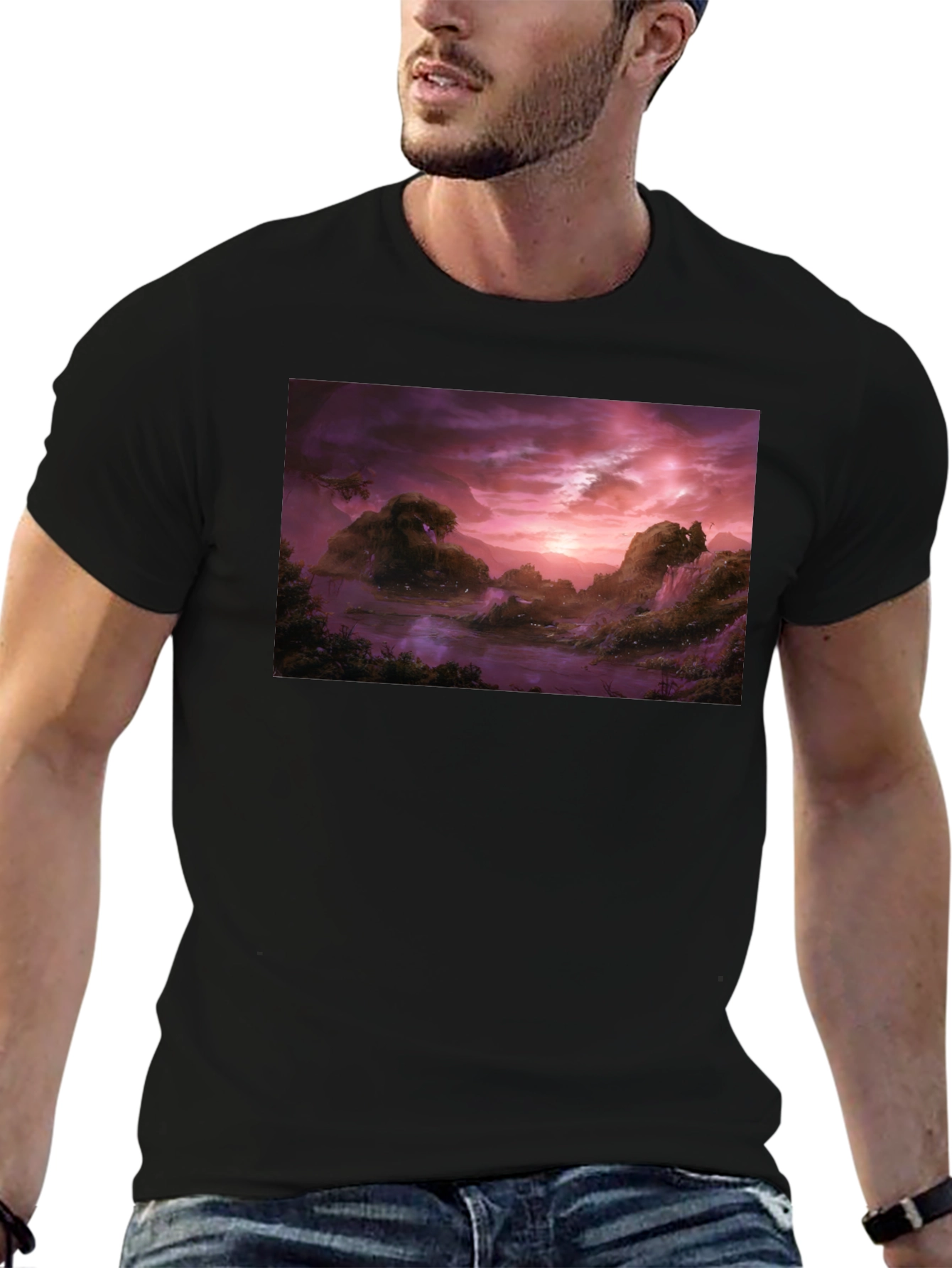 Black Mystic Landscape Graphic Tee - Black Cotton Blend view 6