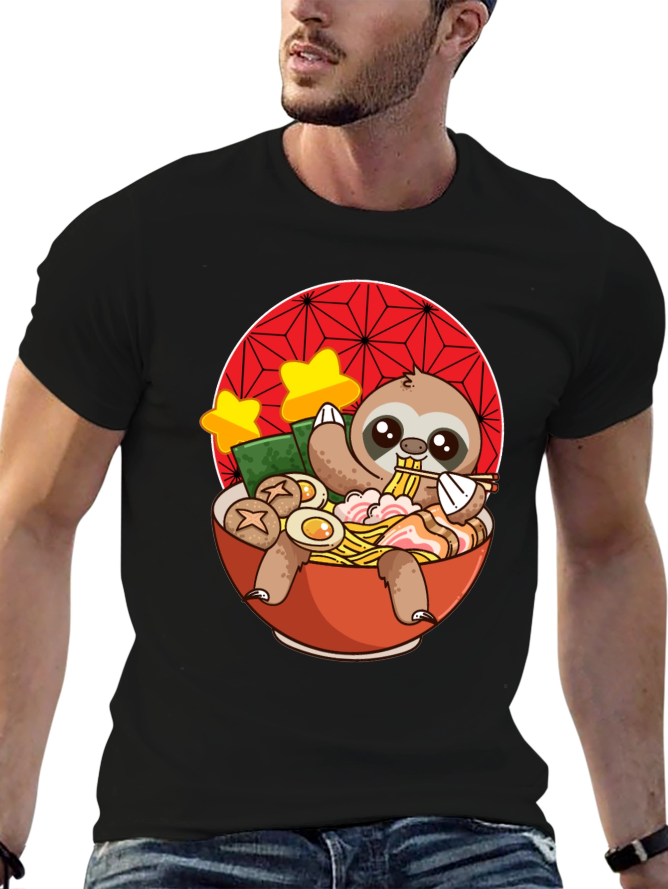 Black Sloth Ramen T-Shirt - Cute Japanese Noodles view 6