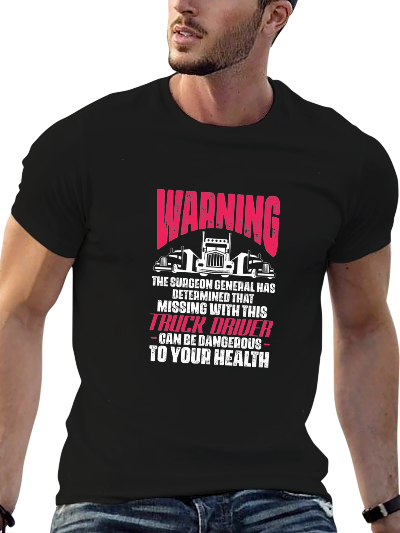 Black Warning Truck Driver T-Shirt Funny Novelty Graphic Tee view 6