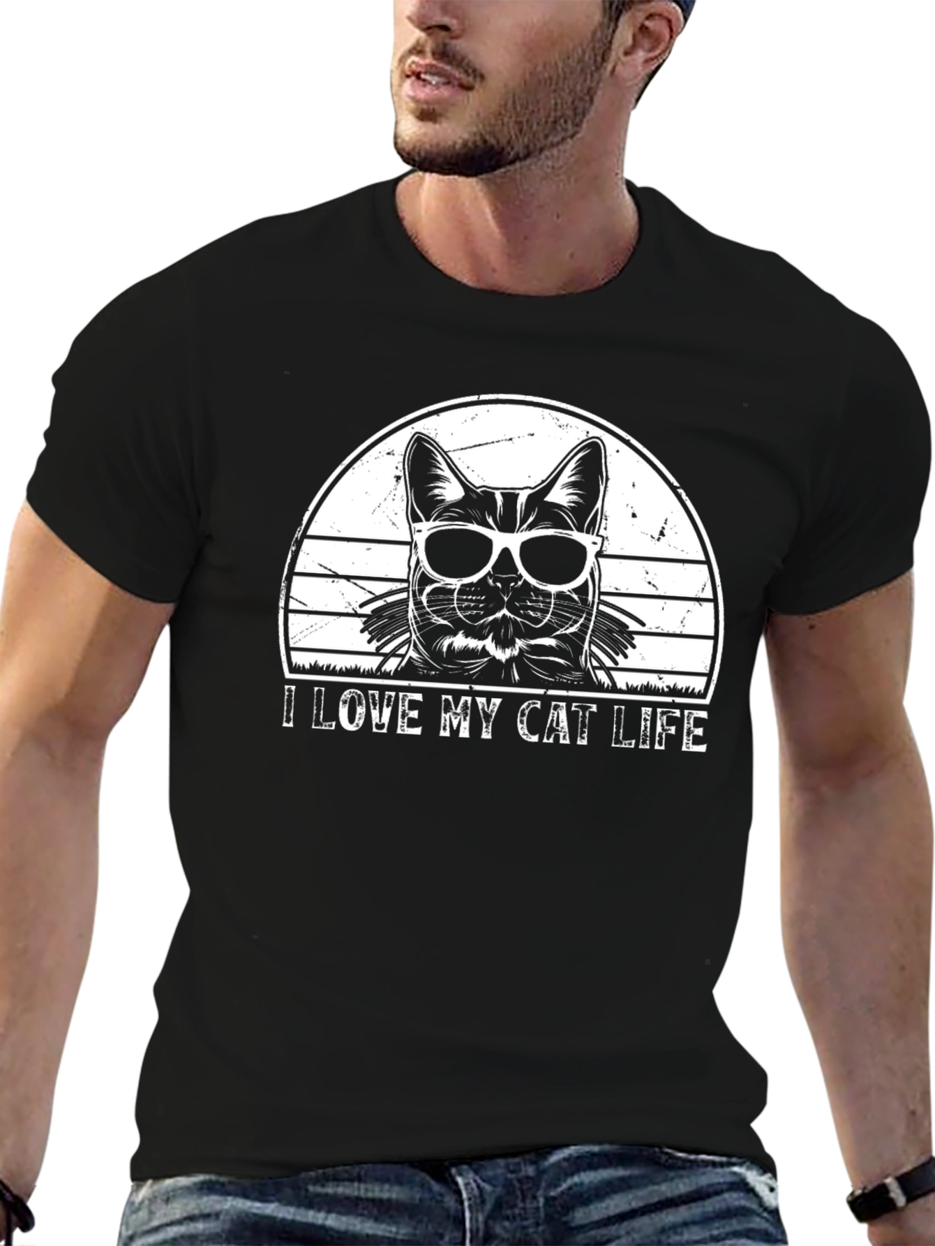 Black I Love My Cat Life Black T-Shirt view 6