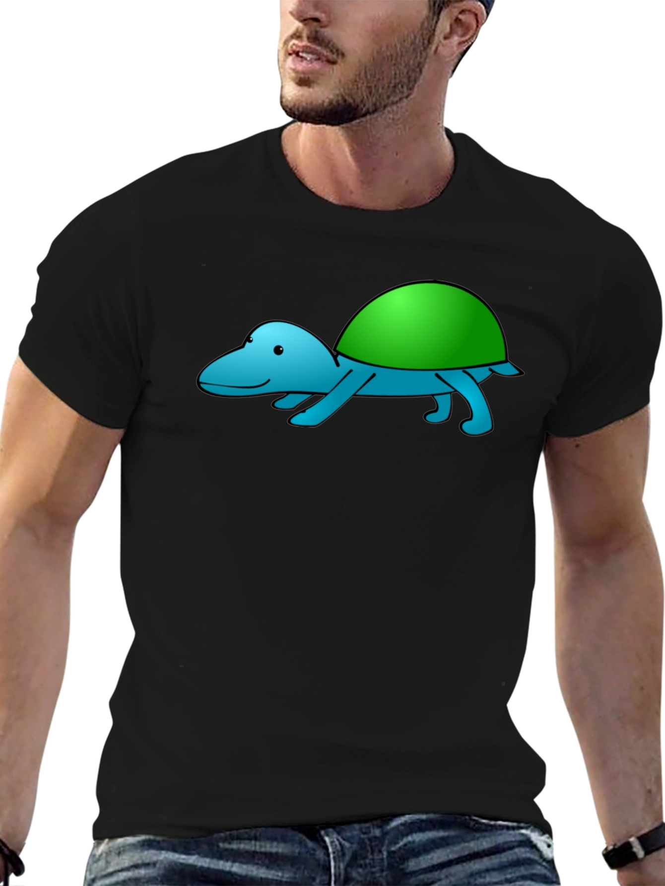 Black Blue Turtle Graphic Tee - Fun Casual Wear view 6