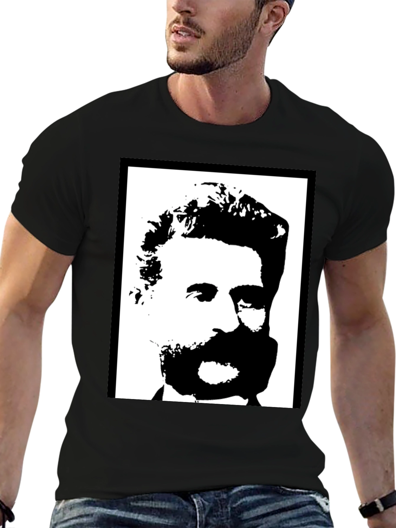 Black Bold Black & White Portrait Graphic Tee view 6