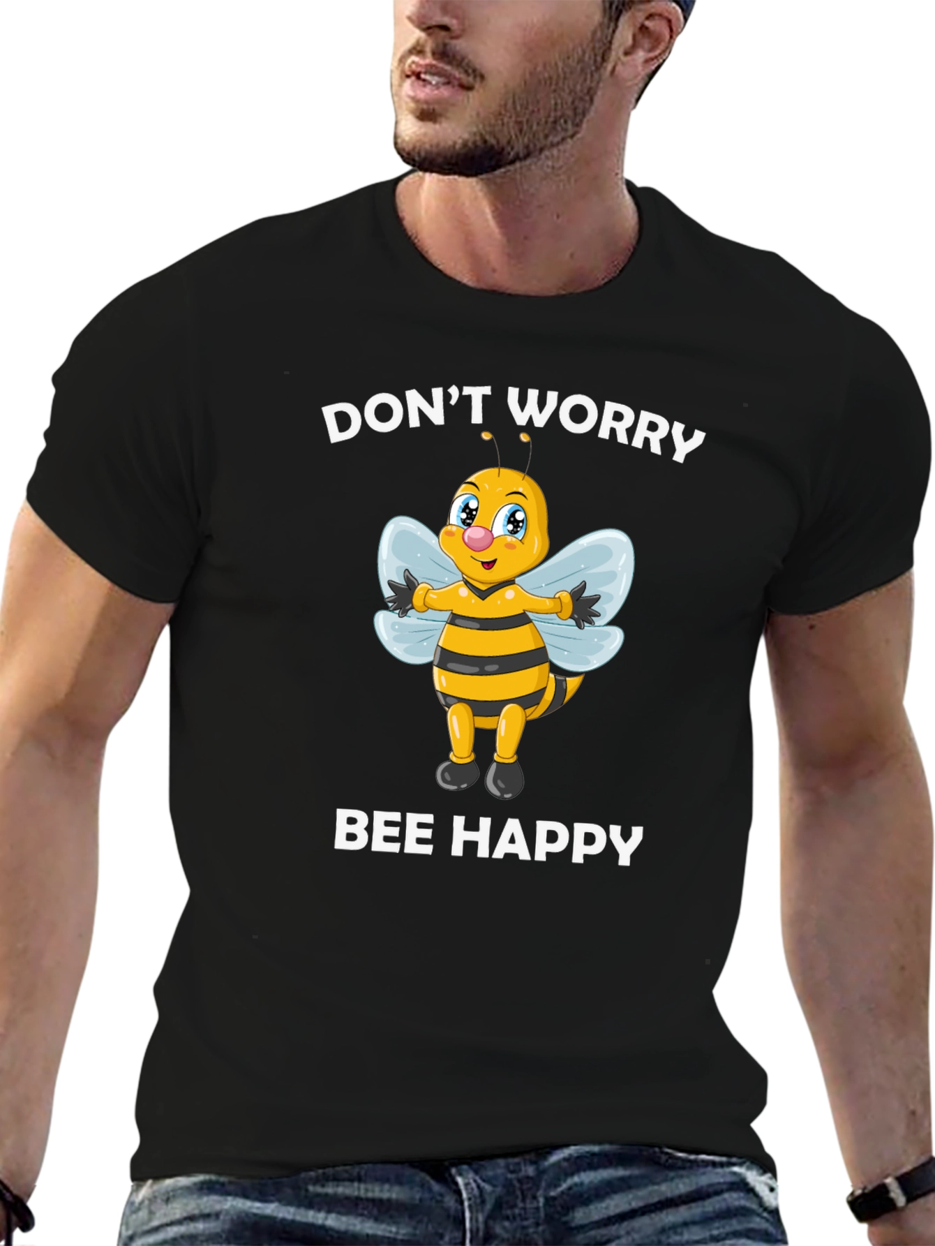 Black Don't Worry Bee Happy Graphic Tee view 6