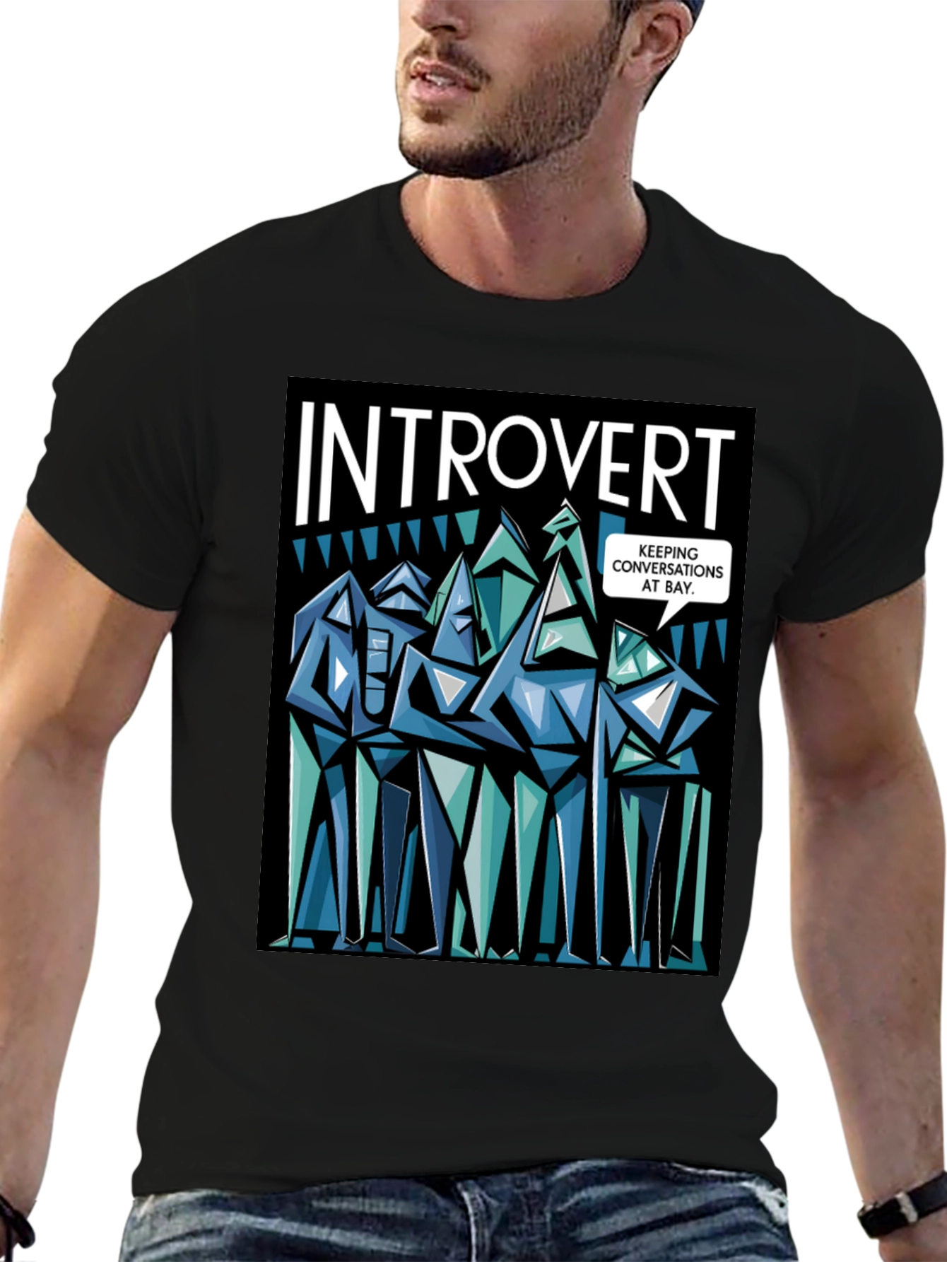 Black Introvert Graphic Novelty T-Shirt view 6