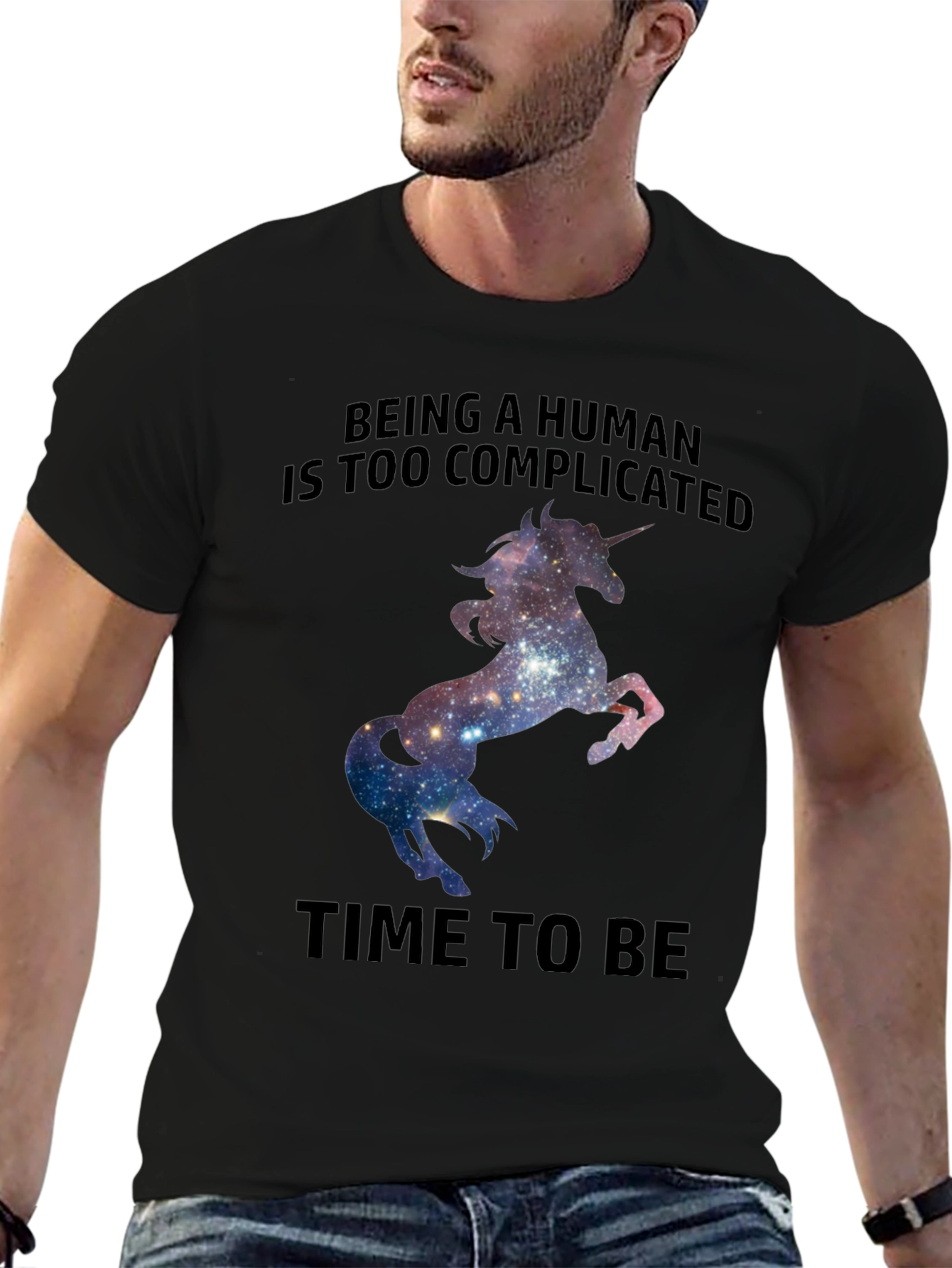 Black Unicorn Galaxy T-Shirt - Complicated Human Humor Tee view 6