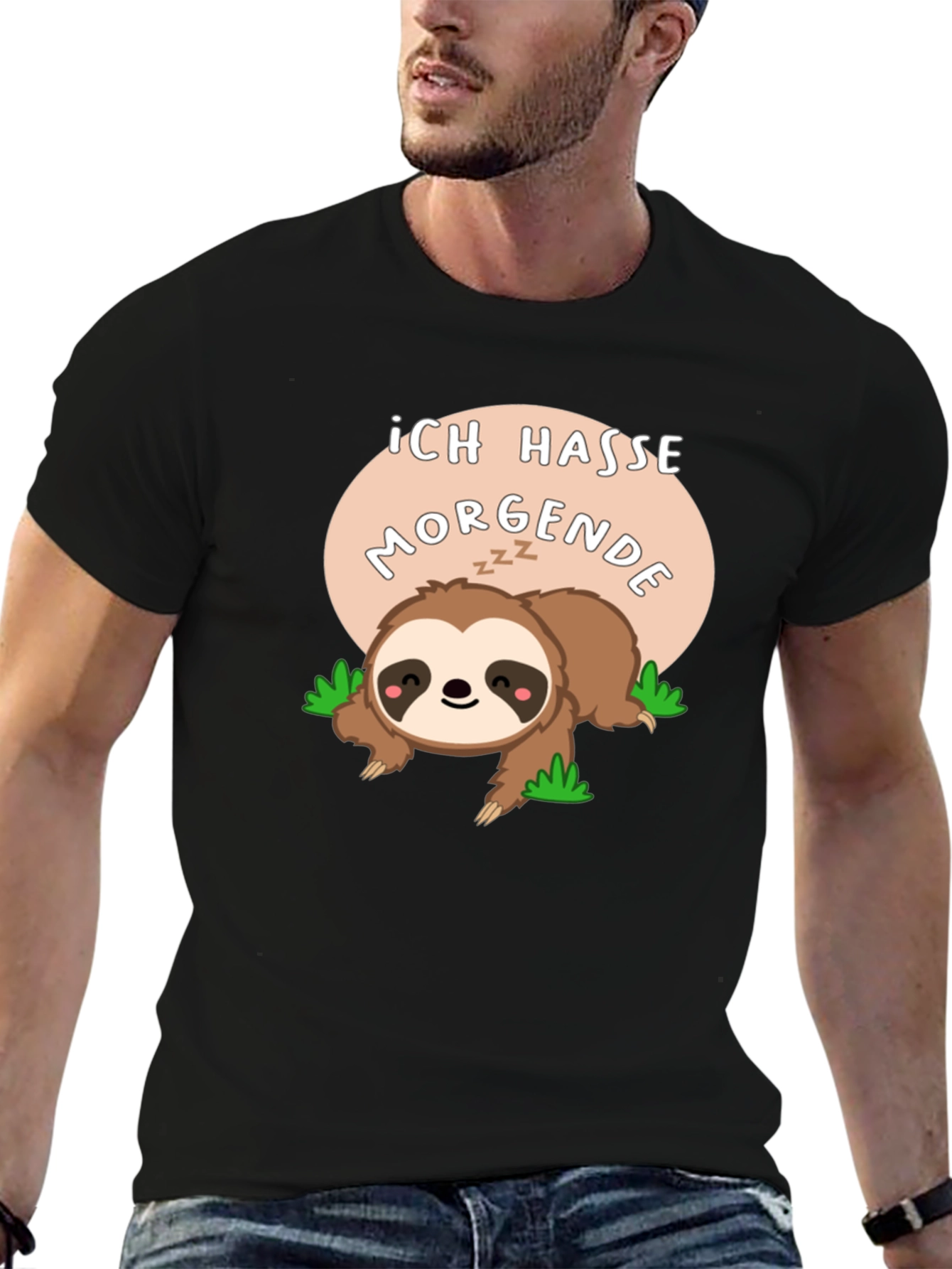 Black Ich Hasse Morgende Sloth Graphic Tee - Black view 6
