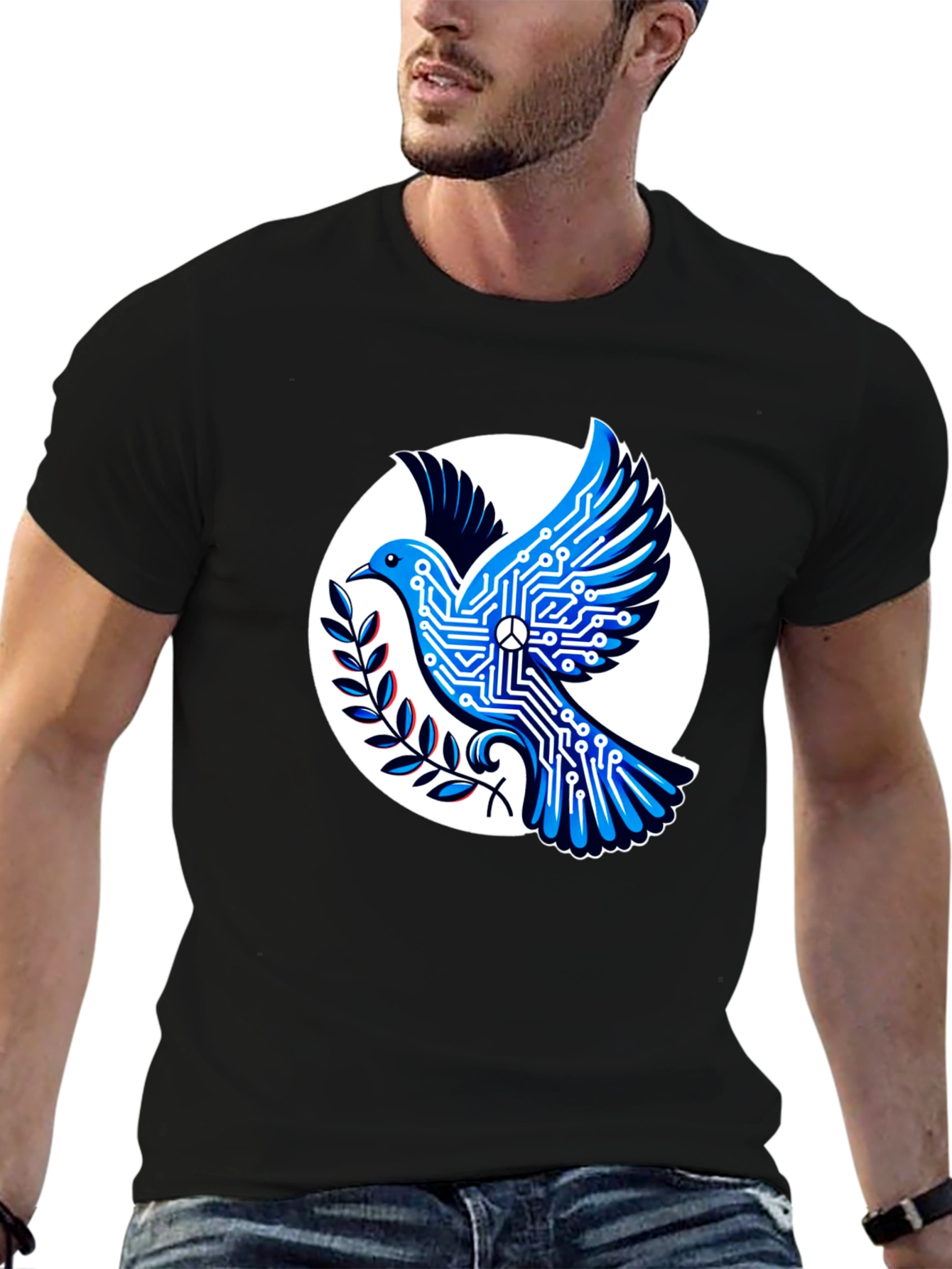 Black Tech Peace Dove Black T-Shirt view 6