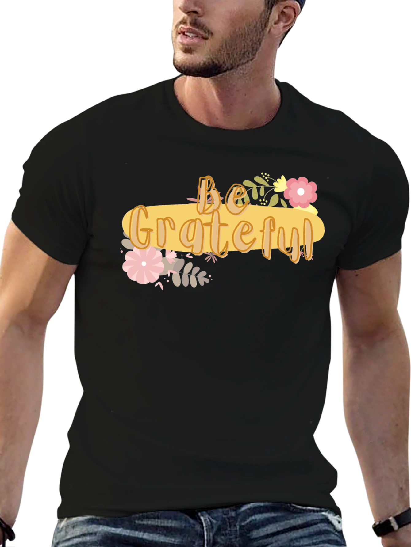 Black Be Grateful Graphic Tee - Soft Cotton Blend Shirt view 6