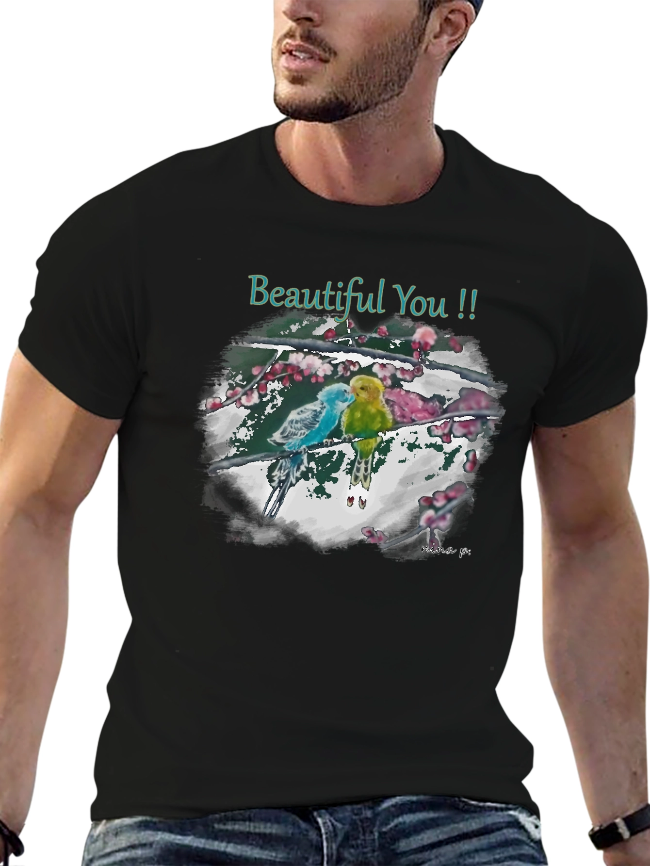 Black Beautiful You Bird Art T-Shirt view 6