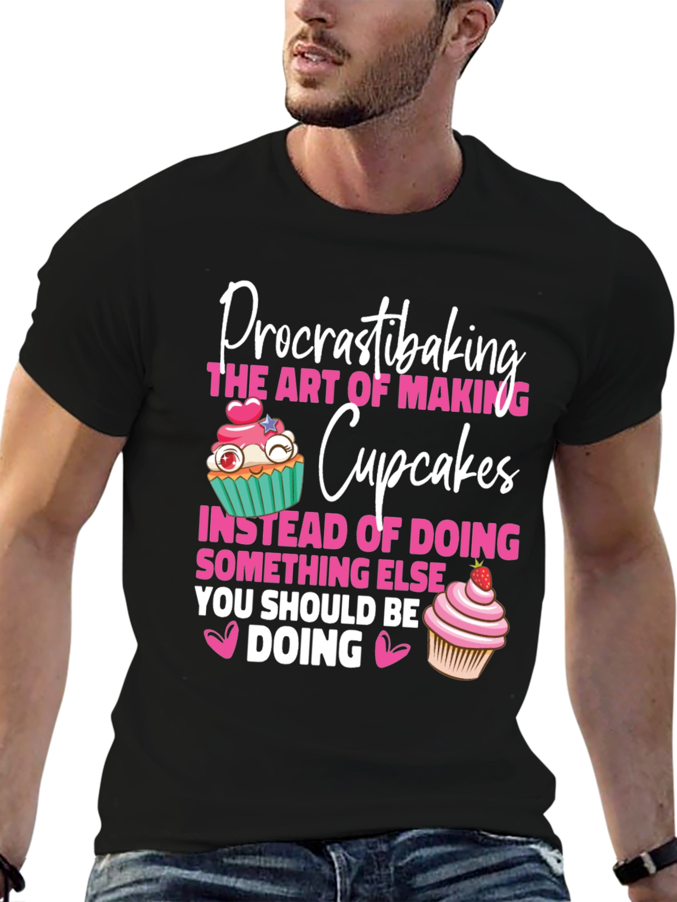Black Procrastibaking Cupcakes Graphic T-Shirt view 6