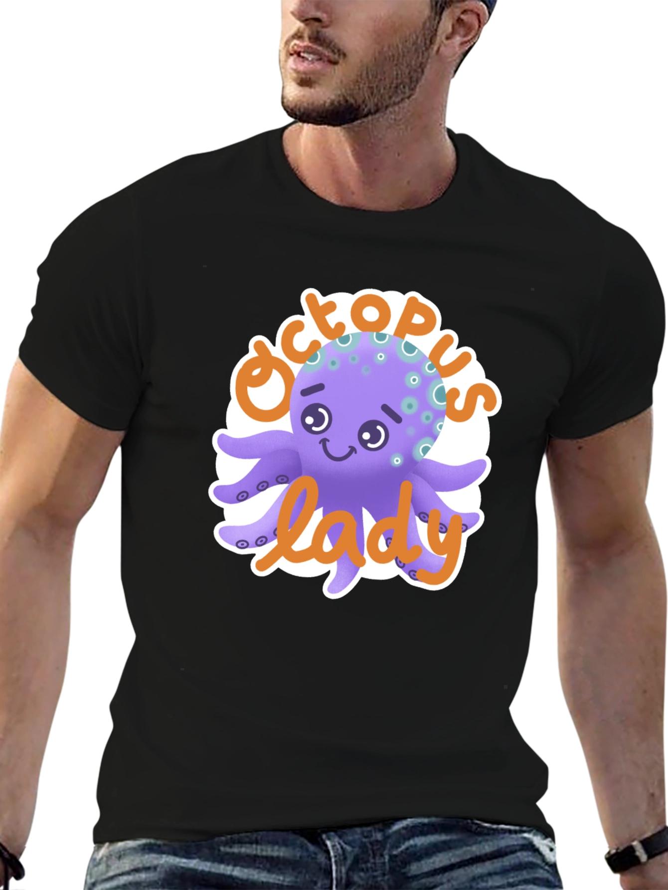 Black Octopus Lady T-Shirt - Cute Cartoon Graphic Tee view 6