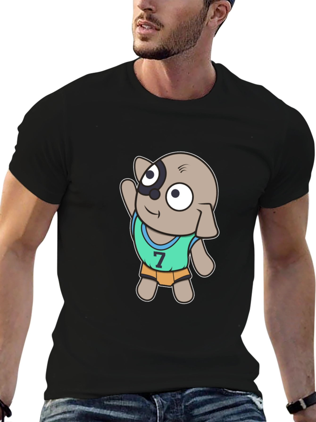 Black Cartoon Dog Sports Jersey T-Shirt view 6
