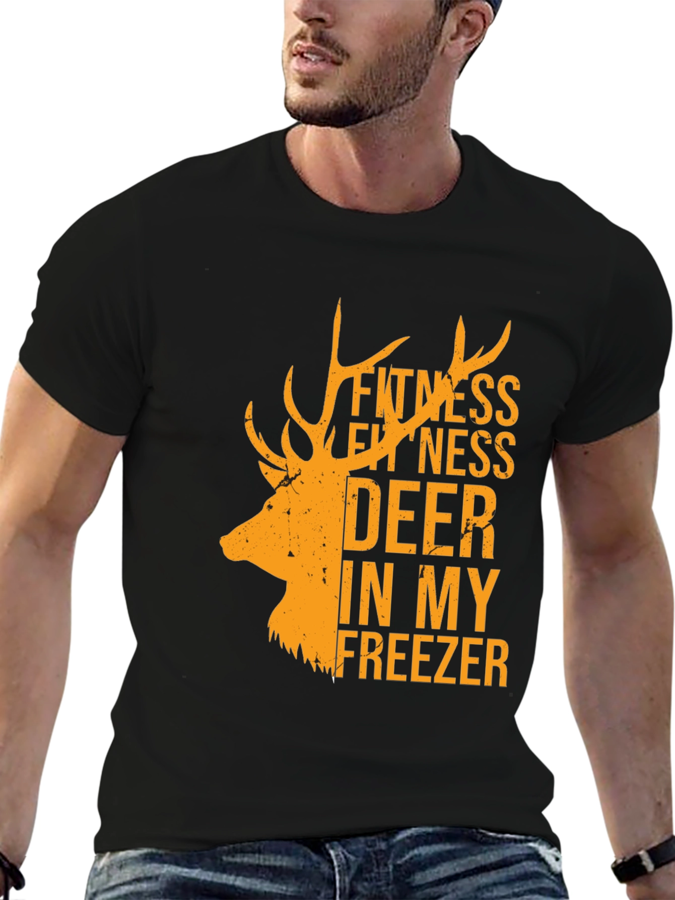 Black Fitness Deer In My Freezer Black T-Shirt view 6