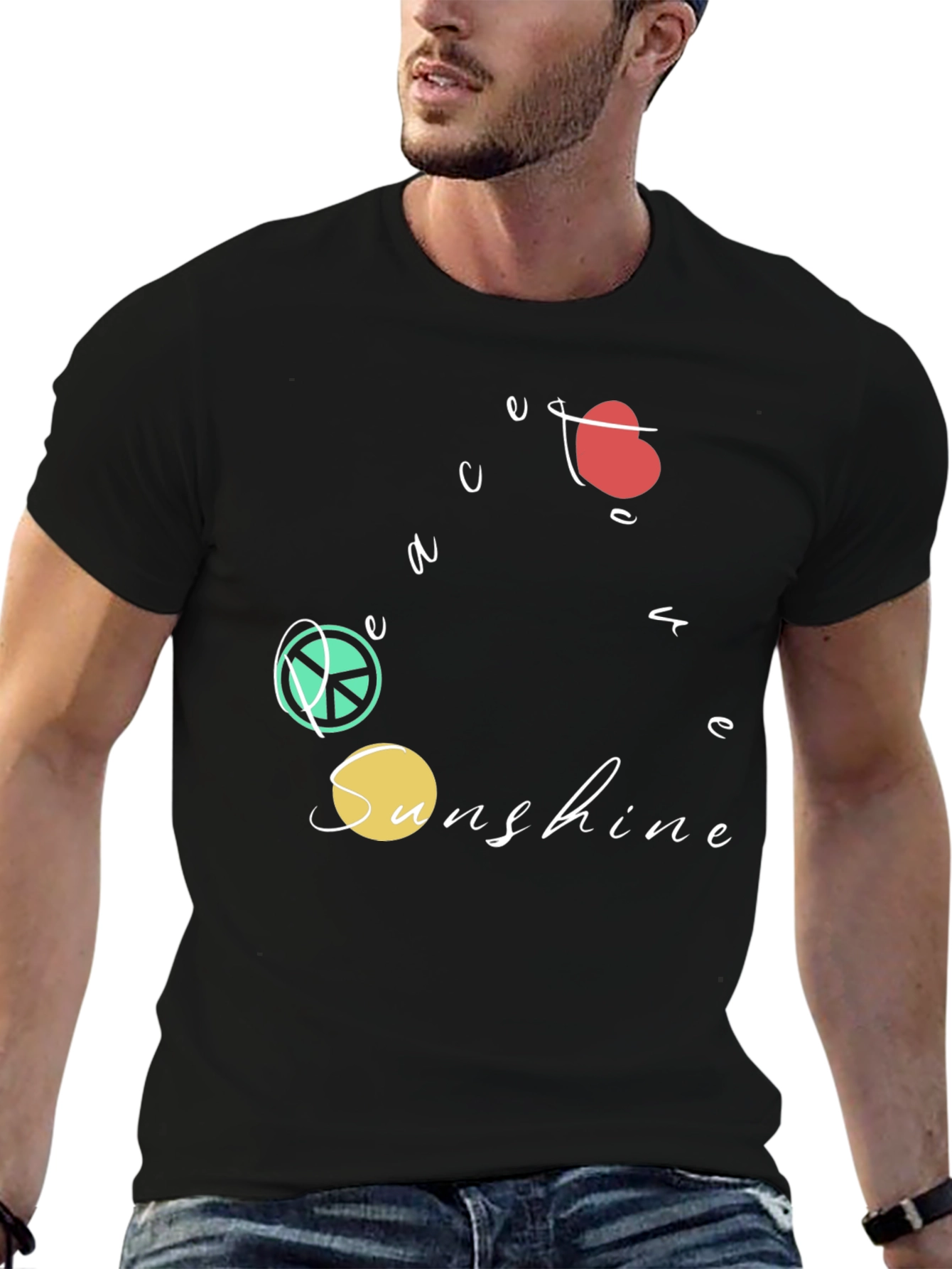 Black Peace Love Sunshine Graphic T-Shirt - Black view 6