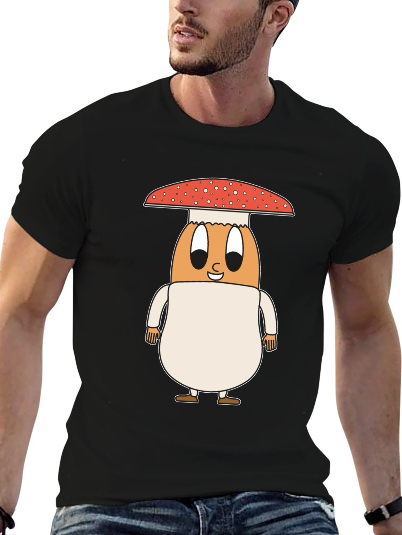 Black Mushroom Egg Graphic Tee - Unique Cartoon Design view 6