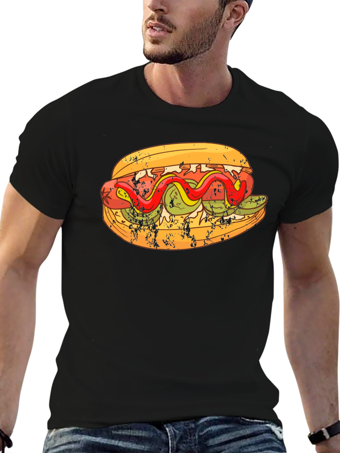 Black Hot Dog Graphic T-Shirt - Foodie Fashion Tee view 6