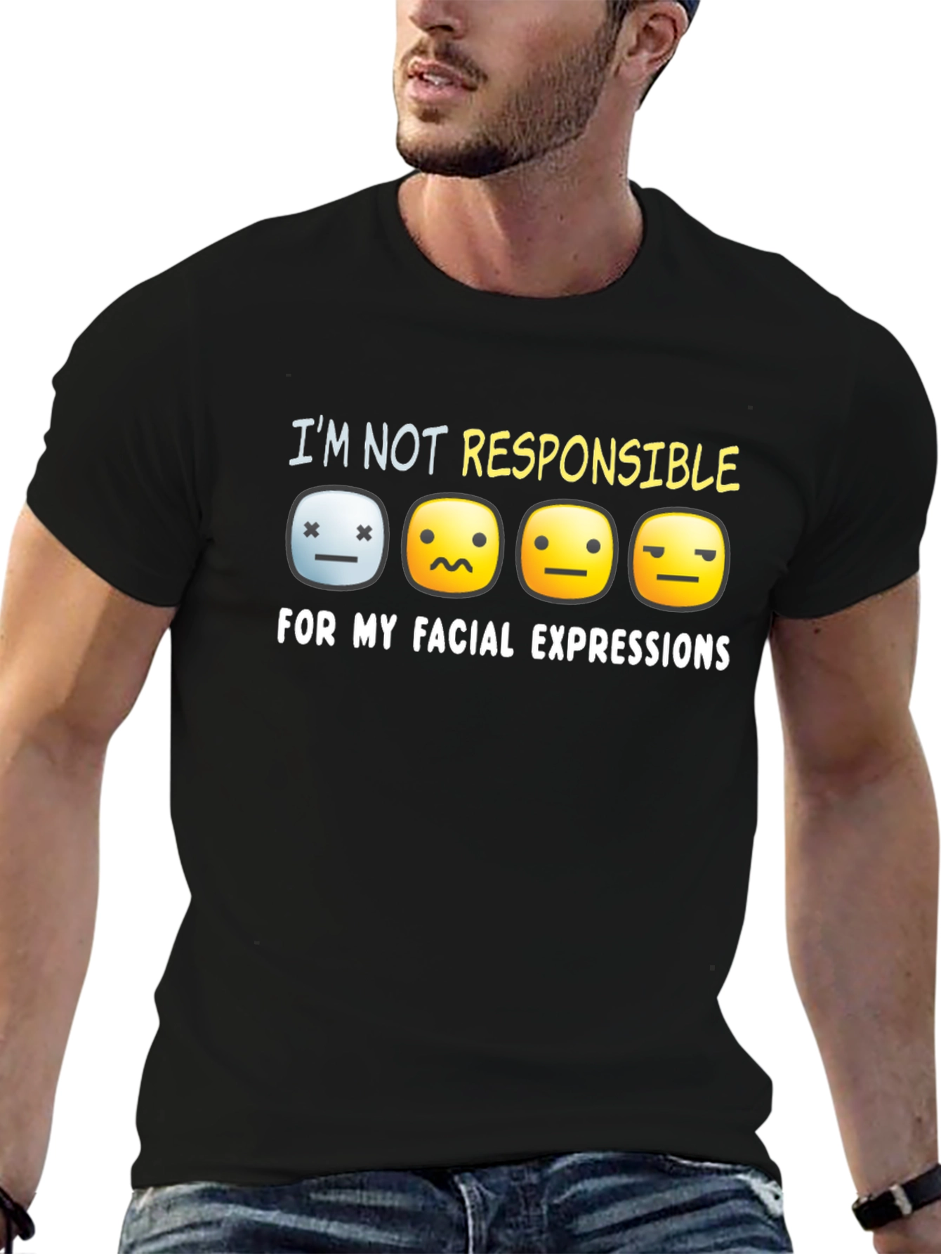 Black Funny Facial Expressions T-Shirt view 6