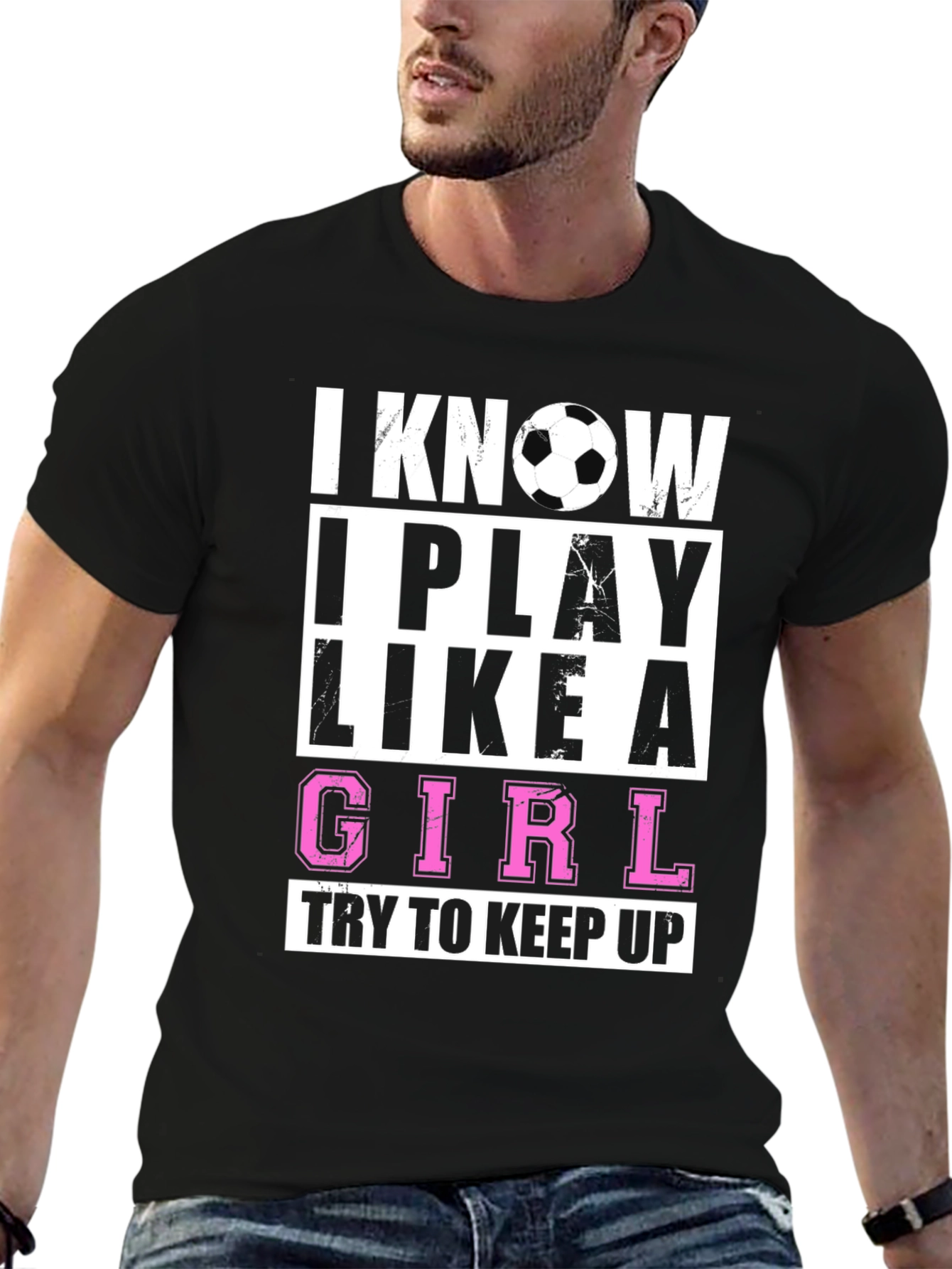 Black I Know I Play Like A Girl T-Shirt - Soccer Fan Apparel view 6