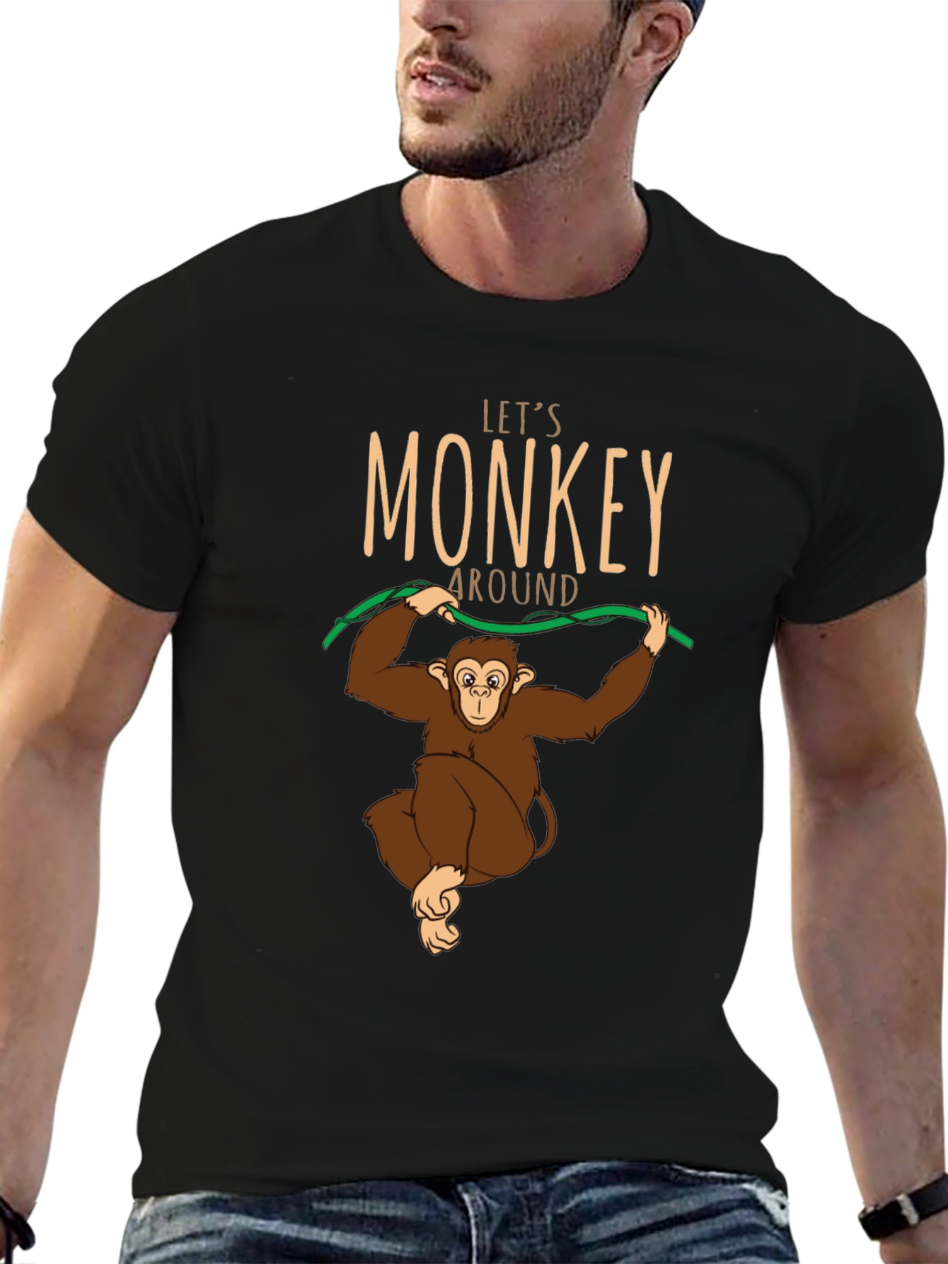 Black Let's Monkey Around T-Shirt - Fun Graphic Tee view 6