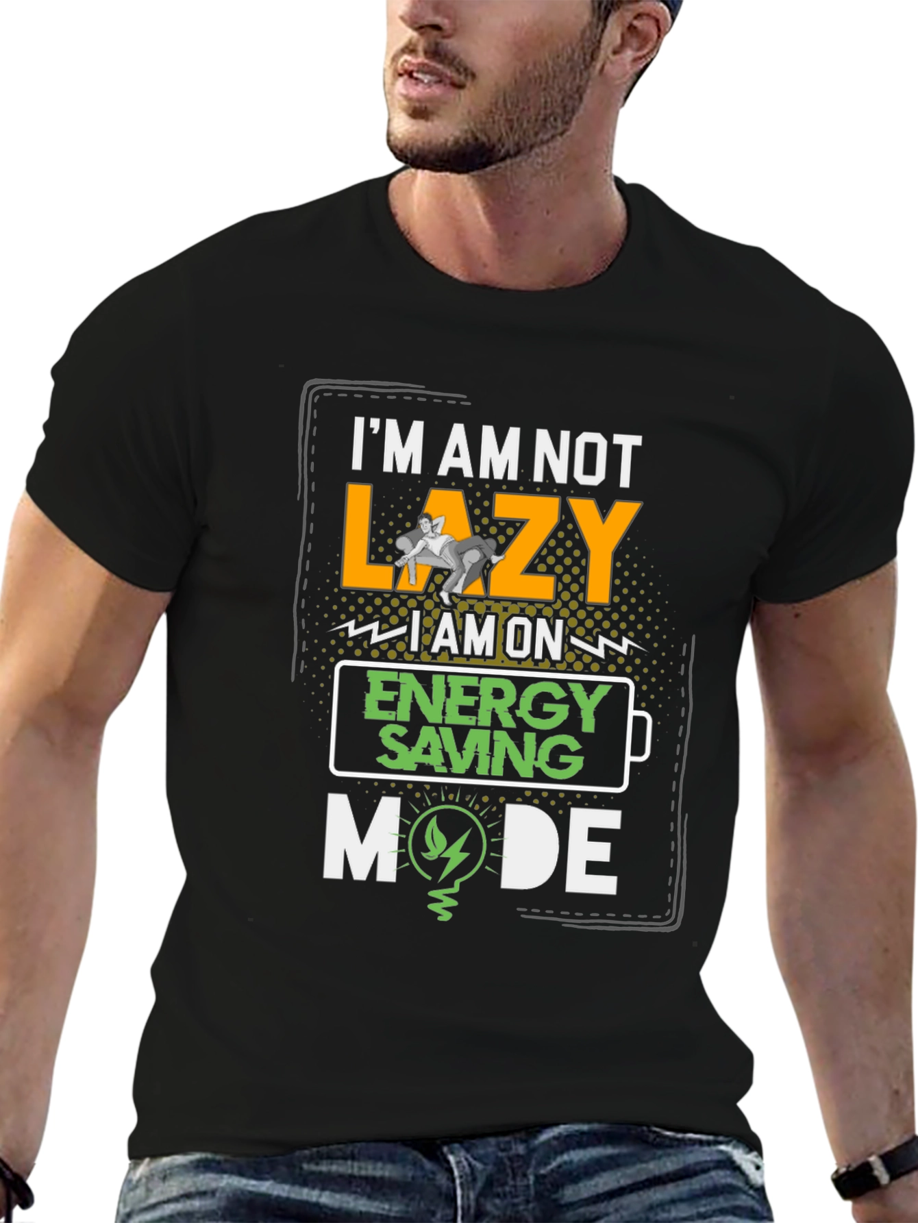 Black Funny Energy Saving Mode Graphic T-Shirt view 6