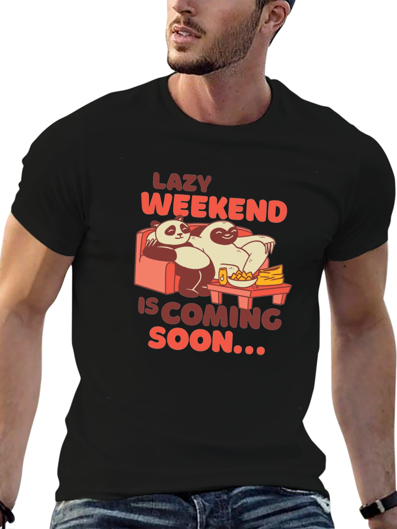 Black Lazy Weekend T-Shirt: Panda & Sloth Edition view 6
