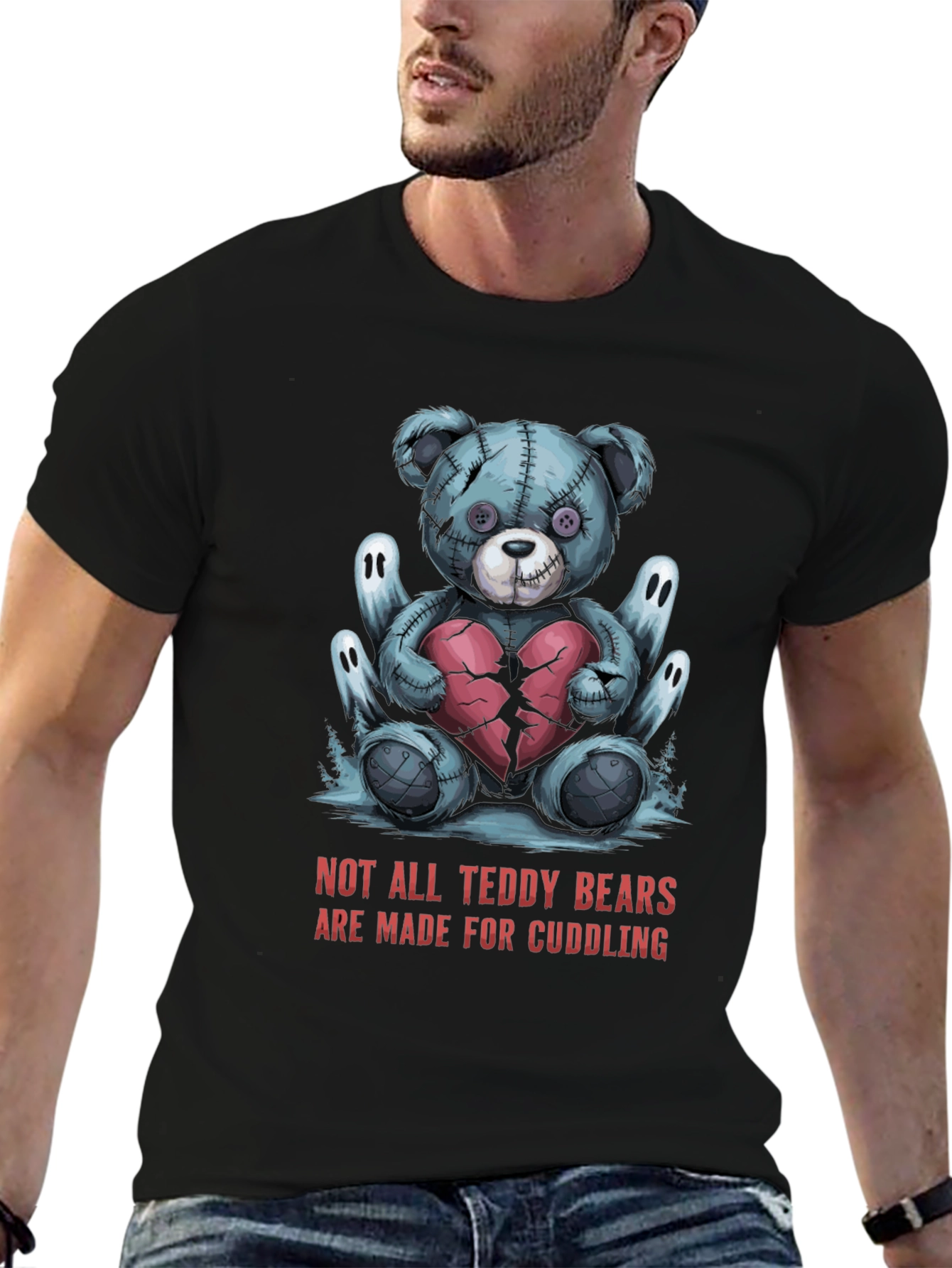 Black Creepy Teddy Bear Graphic Tee - Not for Cuddling! view 6