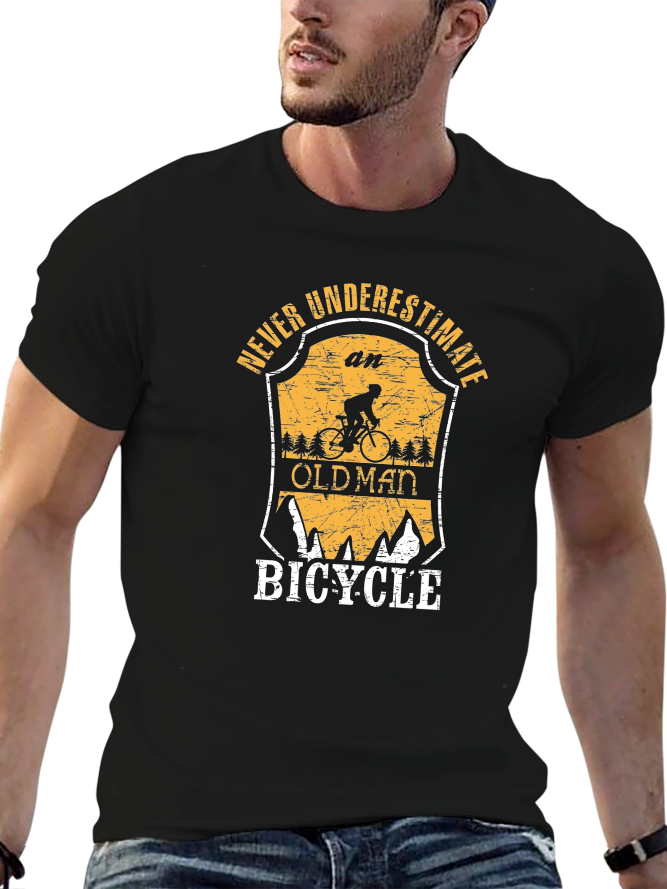 Black Never Underestimate an Old Man Bicycle T-Shirt view 6