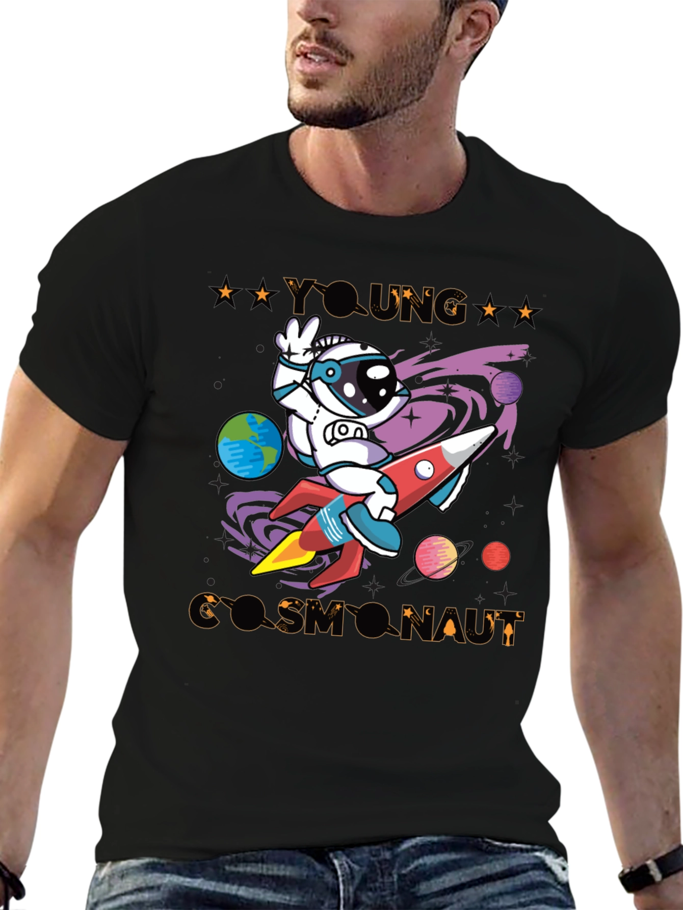 Black Young Astronaut T-Shirt - Space Adventure Tee view 6