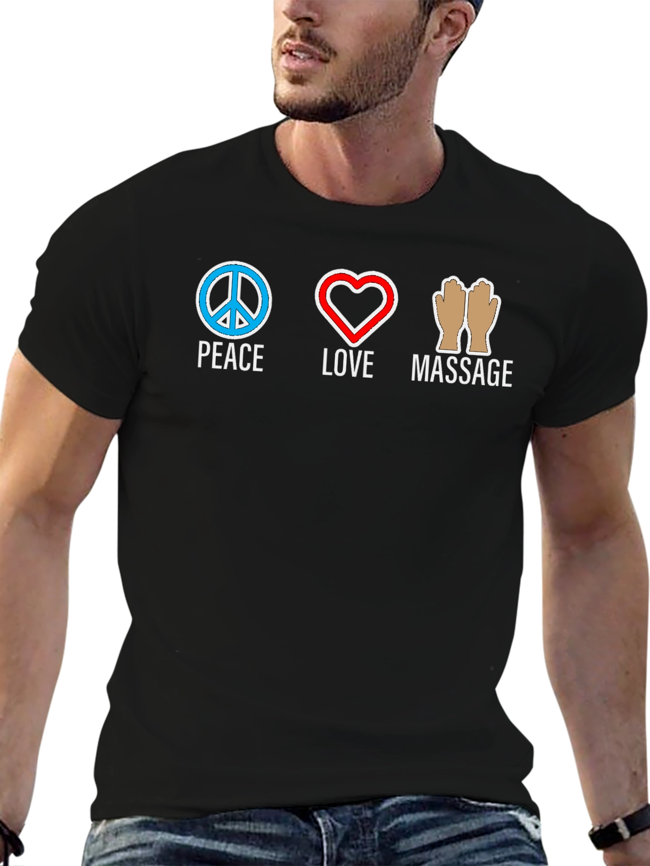 Black Peace Love Massage Graphic T-Shirt view 6