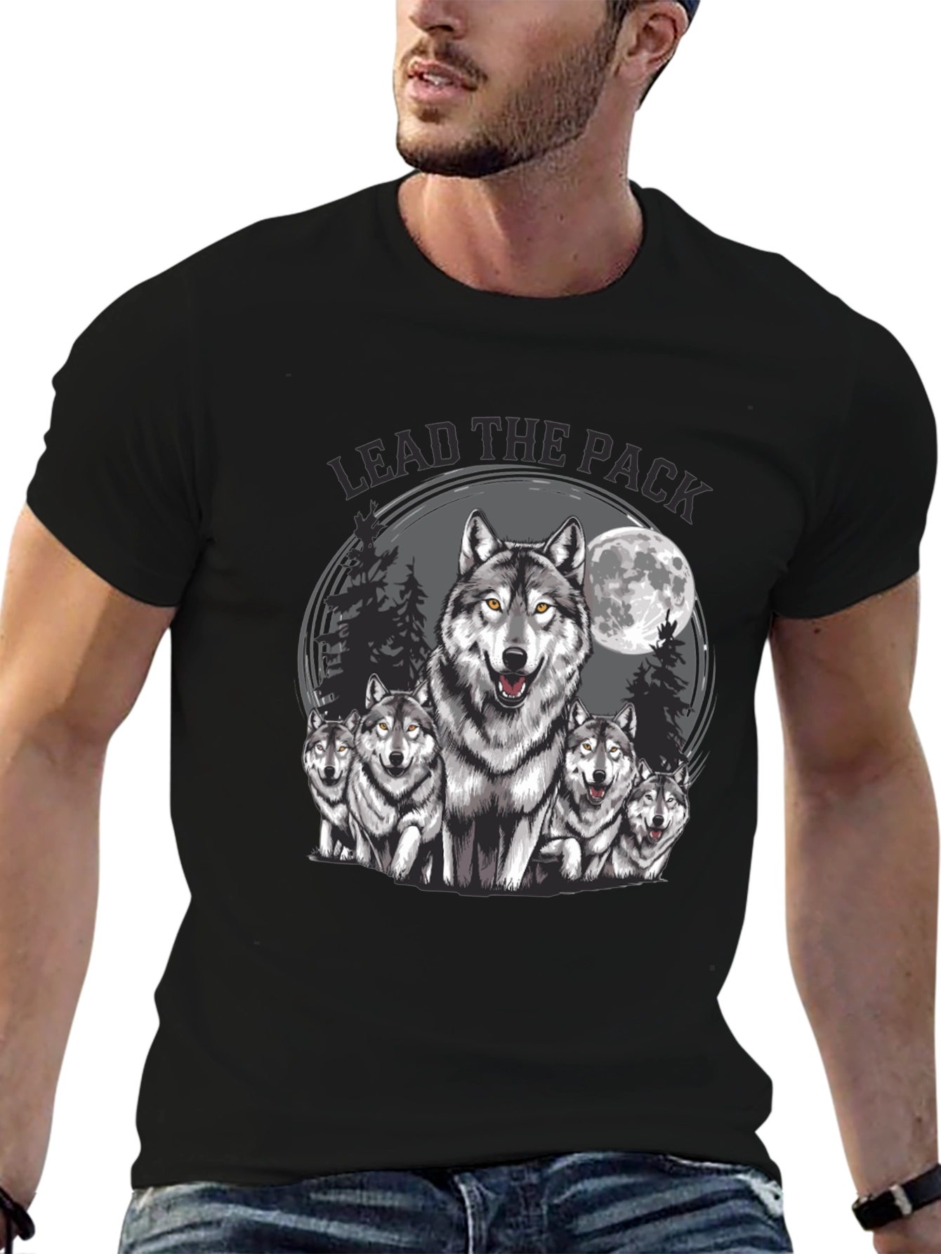 Black Lead the Pack Wolf Graphic T-Shirt view 6