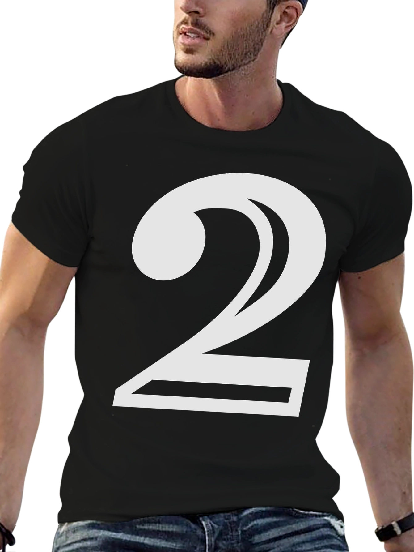 Black Bold Number 2 Graphic Tee - Black Cotton Blend view 6