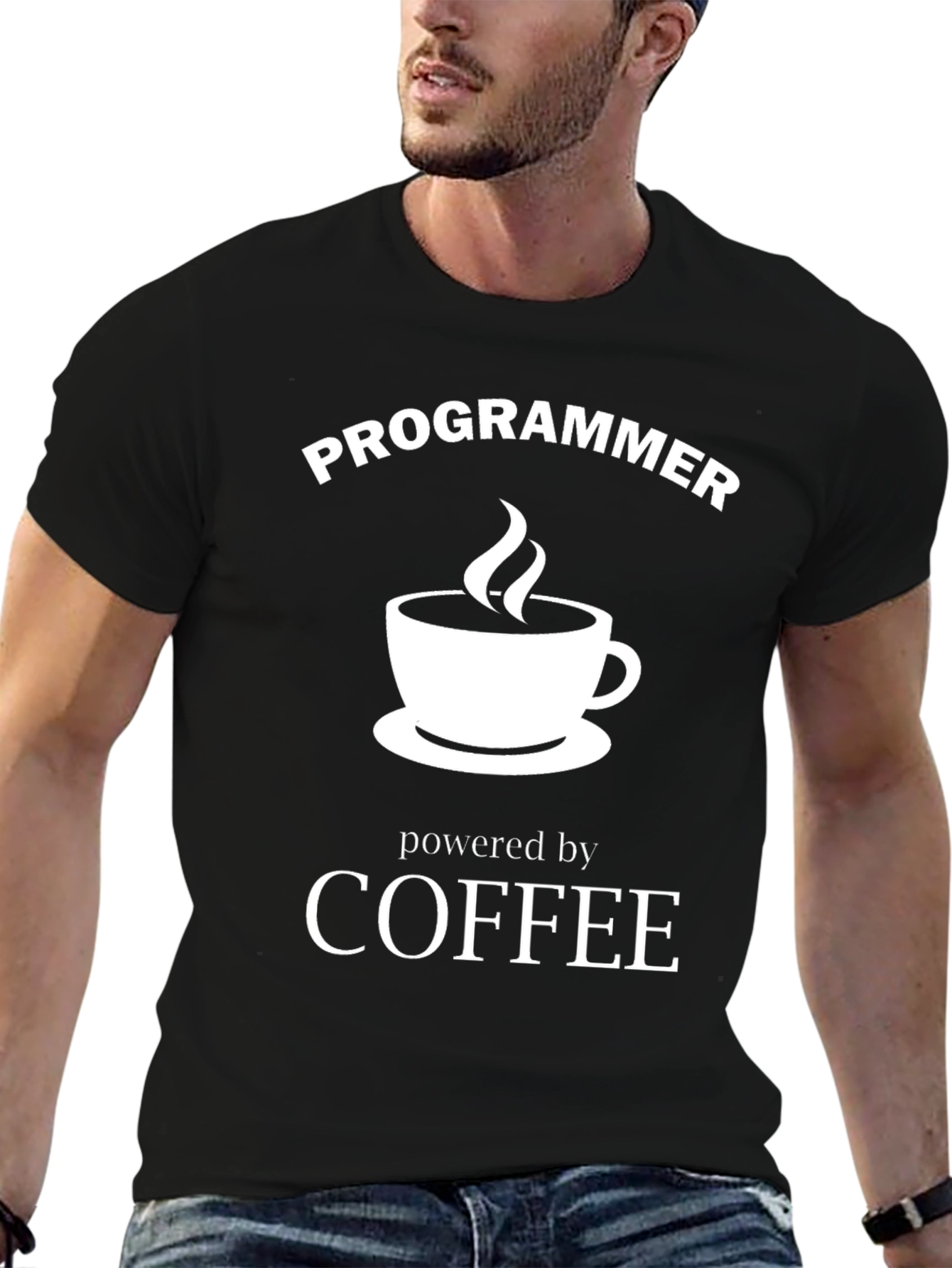 Black Programmer Powered by Coffee Black T-Shirt view 6
