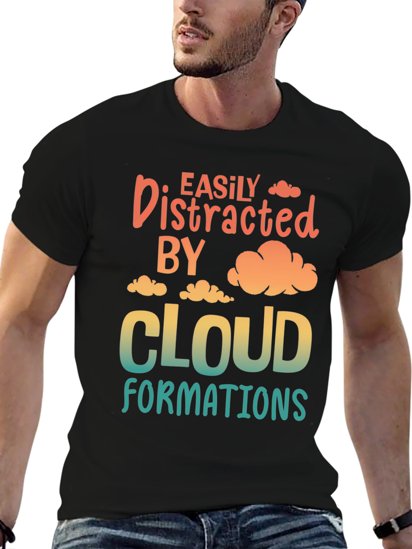 Black Easily Distracted By Cloud Formations T-Shirt view 6