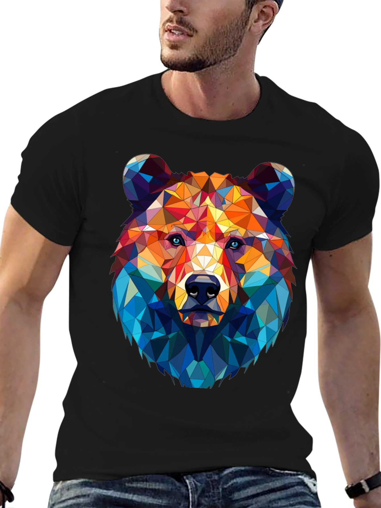 Black Geometric Bear Graphic Tee - Modern Style view 6
