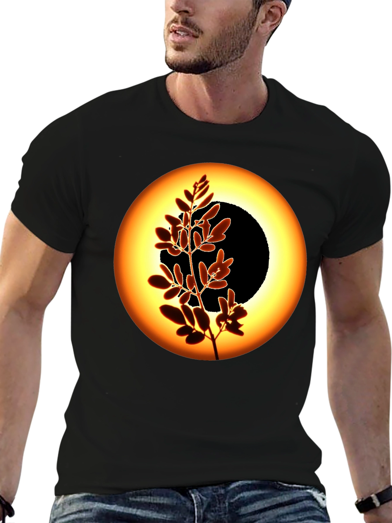 Black Eclipse Tree Graphic Tee - Black Cotton Blend view 6