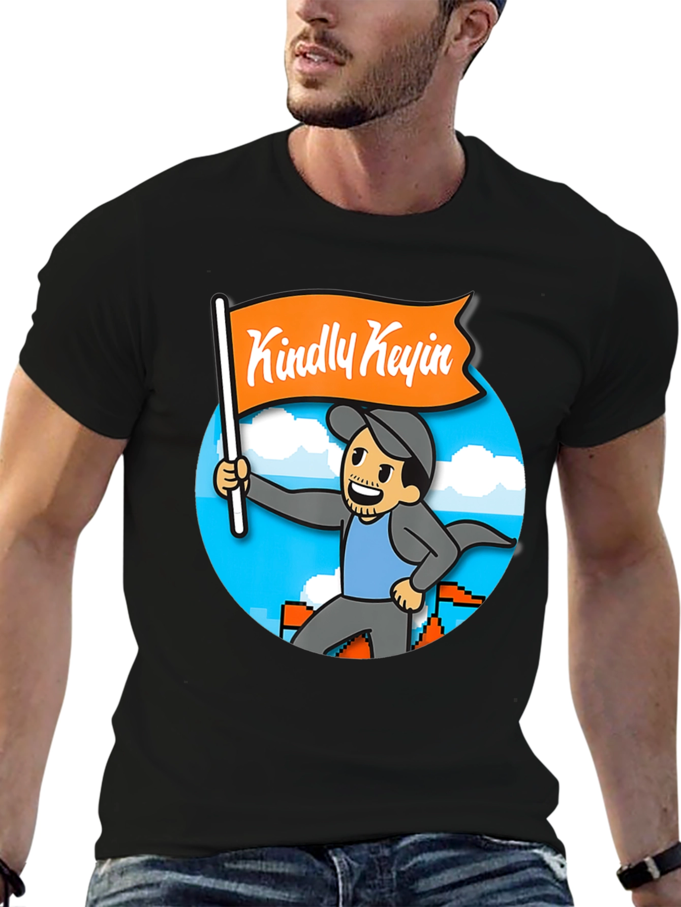 Black Kindly Kevin T-Shirt - Gamer Cartoon Style view 6