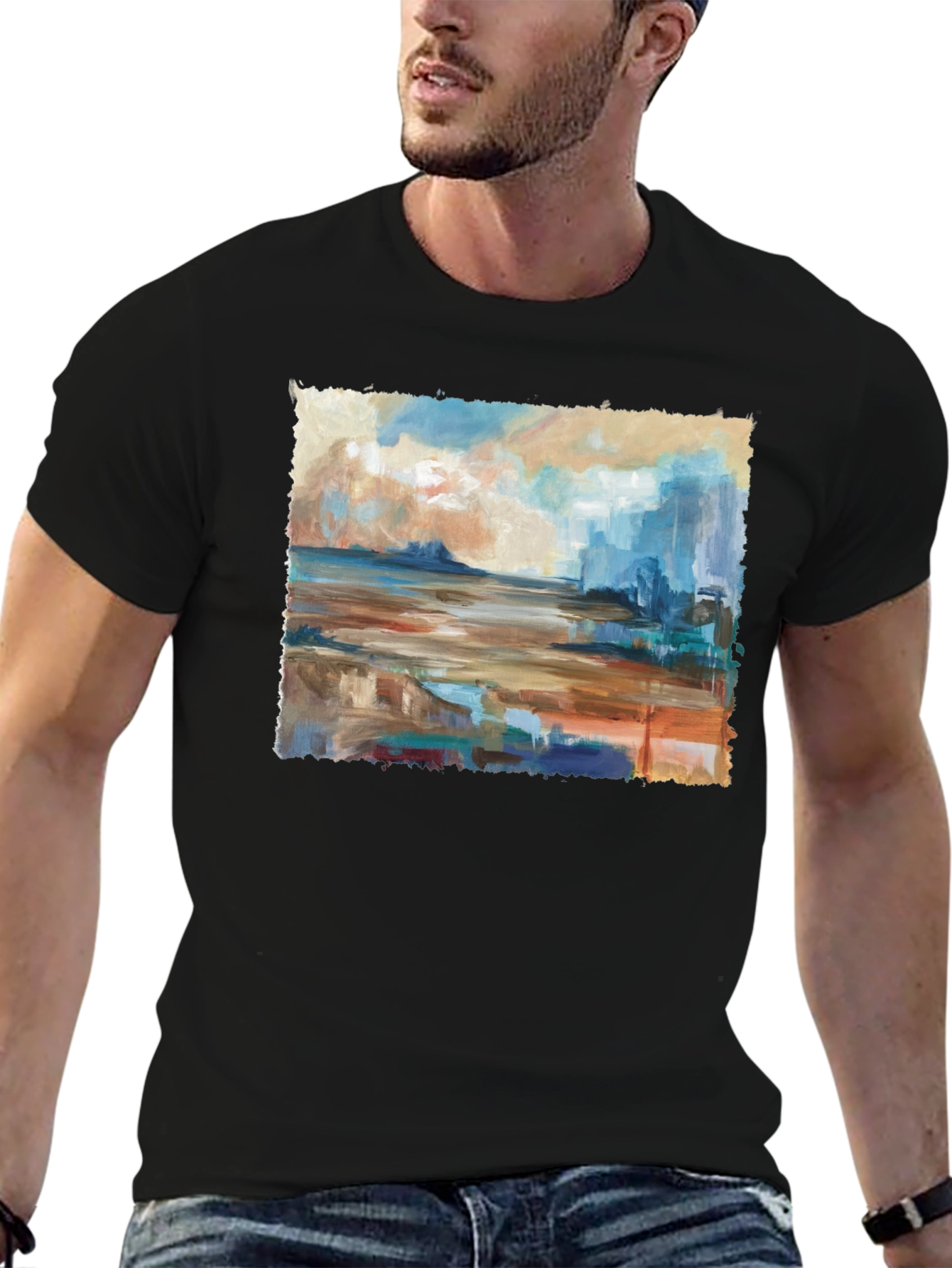 Black Abstract Seascape Graphic Tee view 6