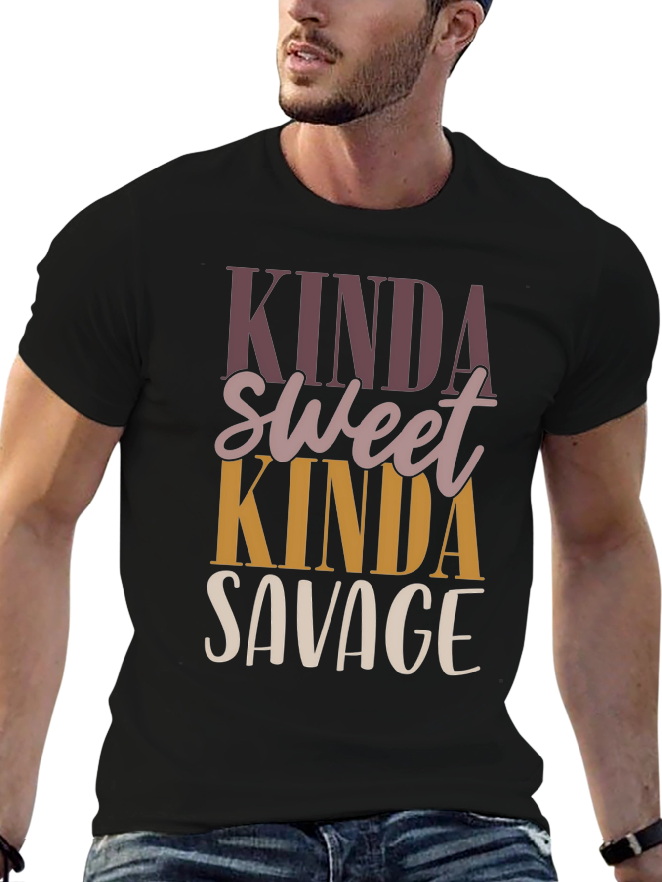 Black Kinda Sweet Kinda Savage Graphic Tee - Trendy Casual Top view 6